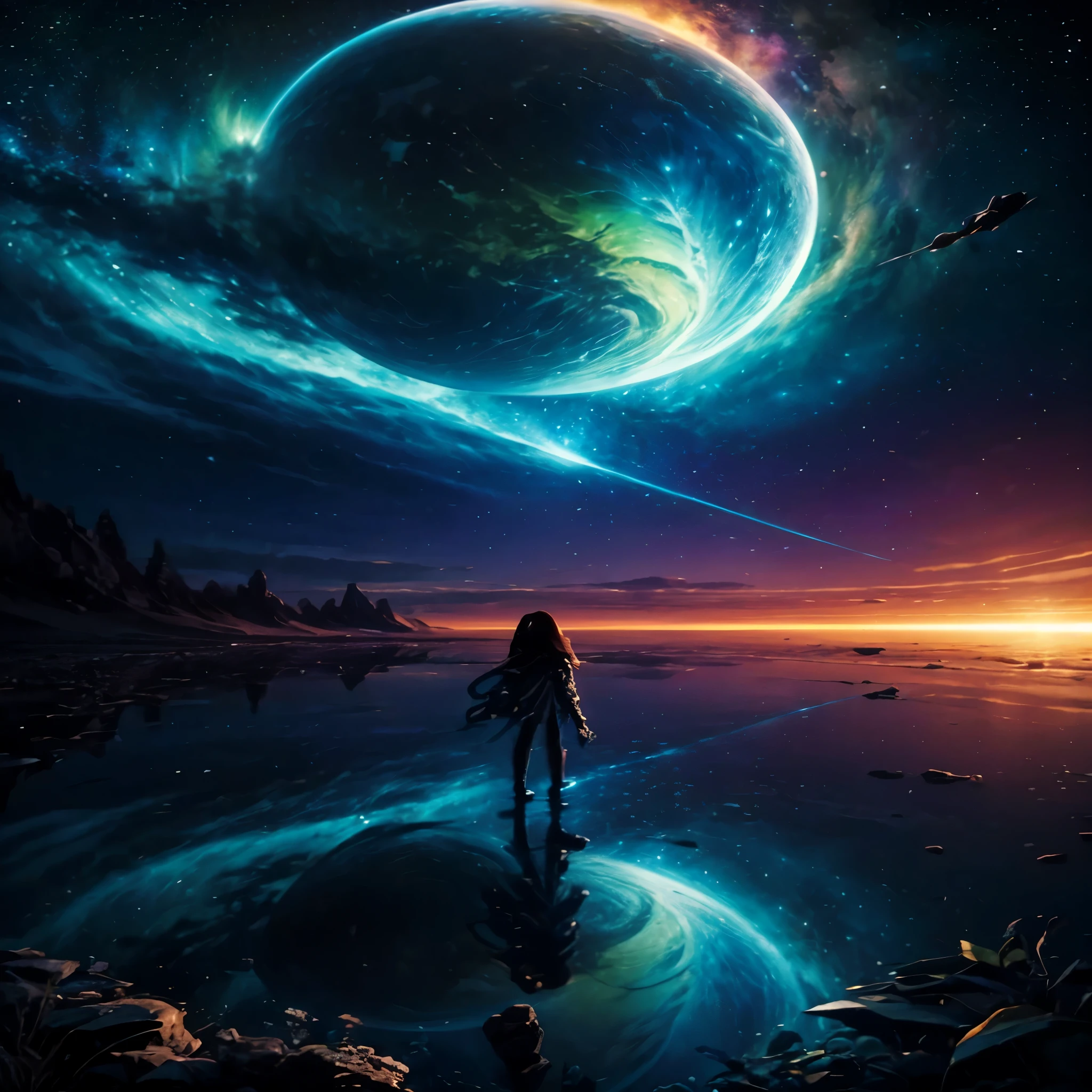 (La meilleure qualité,4K,8K,High resolutions,Chef-d'artwork:1.2),ultra detailed,(realistic,fotorrealistic,fotorrealistic:1.37),planetary art,solar system,ciel de nuit,bright stars,Merveilles cosmiques,Celestial bodies,planètes en mouvement,Planètes en orbite,exploration de l'espace,astronomie,voyage interstellaire,exoplanètes,mondes extraterrestres,galaxies lointaines,nebulas,stellar nurseries,Explosions d'stars,Milky Way,voyage intergalactique,cosmic dust,Continuum espace-temps,dark matter,revealing the'univers,Infinie beauty,astrophotographie,Aventures Galactiques,Mysterious universe,cosmic energy,Explorer l'inconnu,Constellations d'stars,Celestial navigation,dynamique stellaire,Deep exploration de l'espace,Paysages cosmiques,vue d'astronaute,univers spectaculaire,Des paysages époustouflants,horizons lointains,Espace lumineux,stars palpitantes,ballet cosmique,Paysage lunaire,visions d'un autre monde,enigmatic space,cosmos captivant,univers en constante expansion,colorful auroras