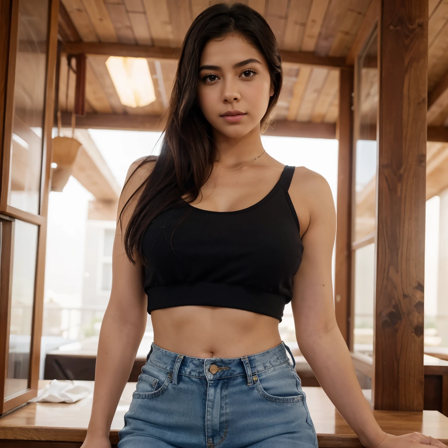 araffe woman in a pink top and jeans posing for a picture, violet myers, wearing a cute top, cindy avelino, yamy yamy, attractive girl, girl next door innocent look, handsome girl, tanned ameera al taweel, isabela moner, shot from movie, cute woman, yamy, chloe bennet, one girl, big , perfect finger, detailed face