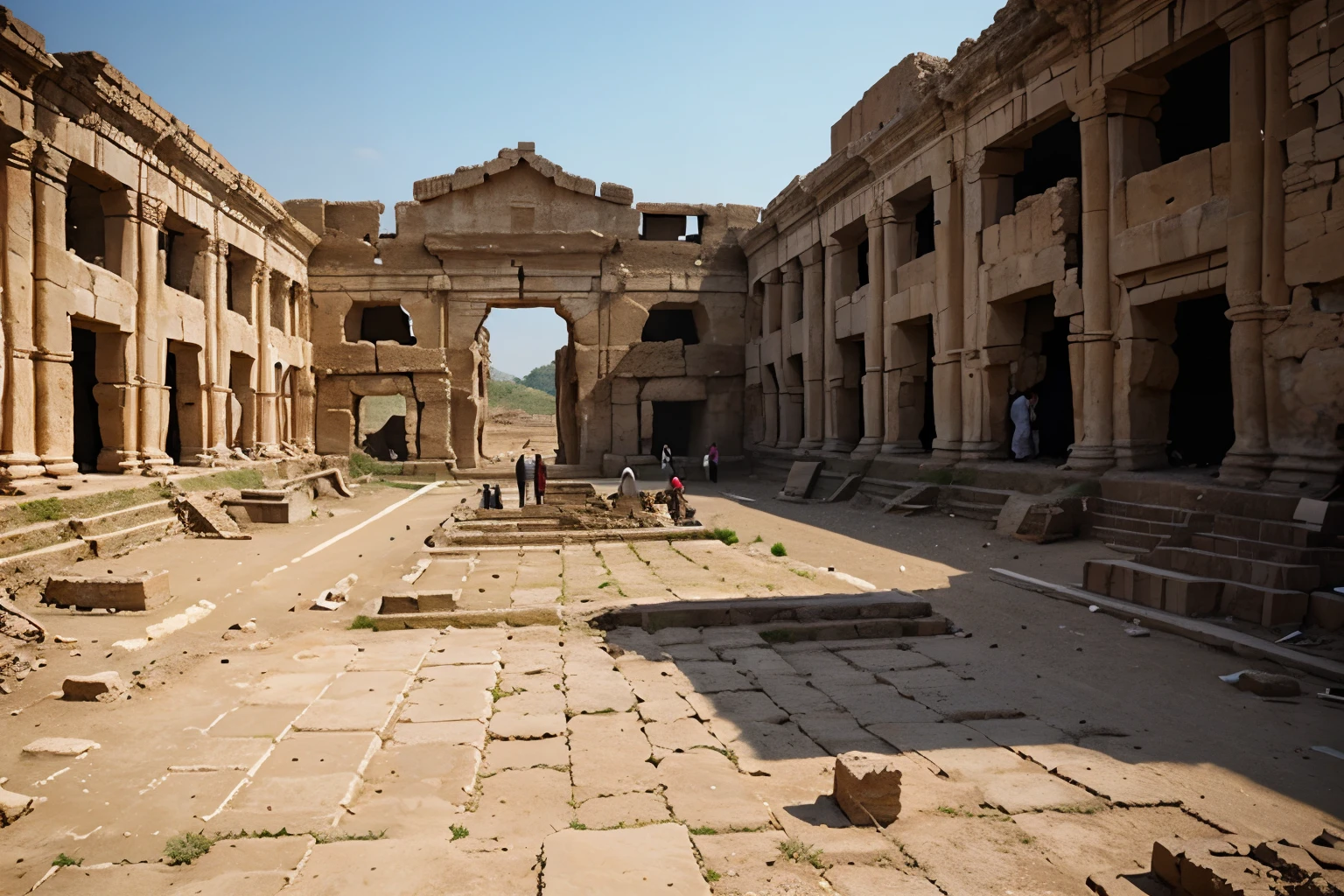 create an image of people excavating the ruins of an ancient city in Asia