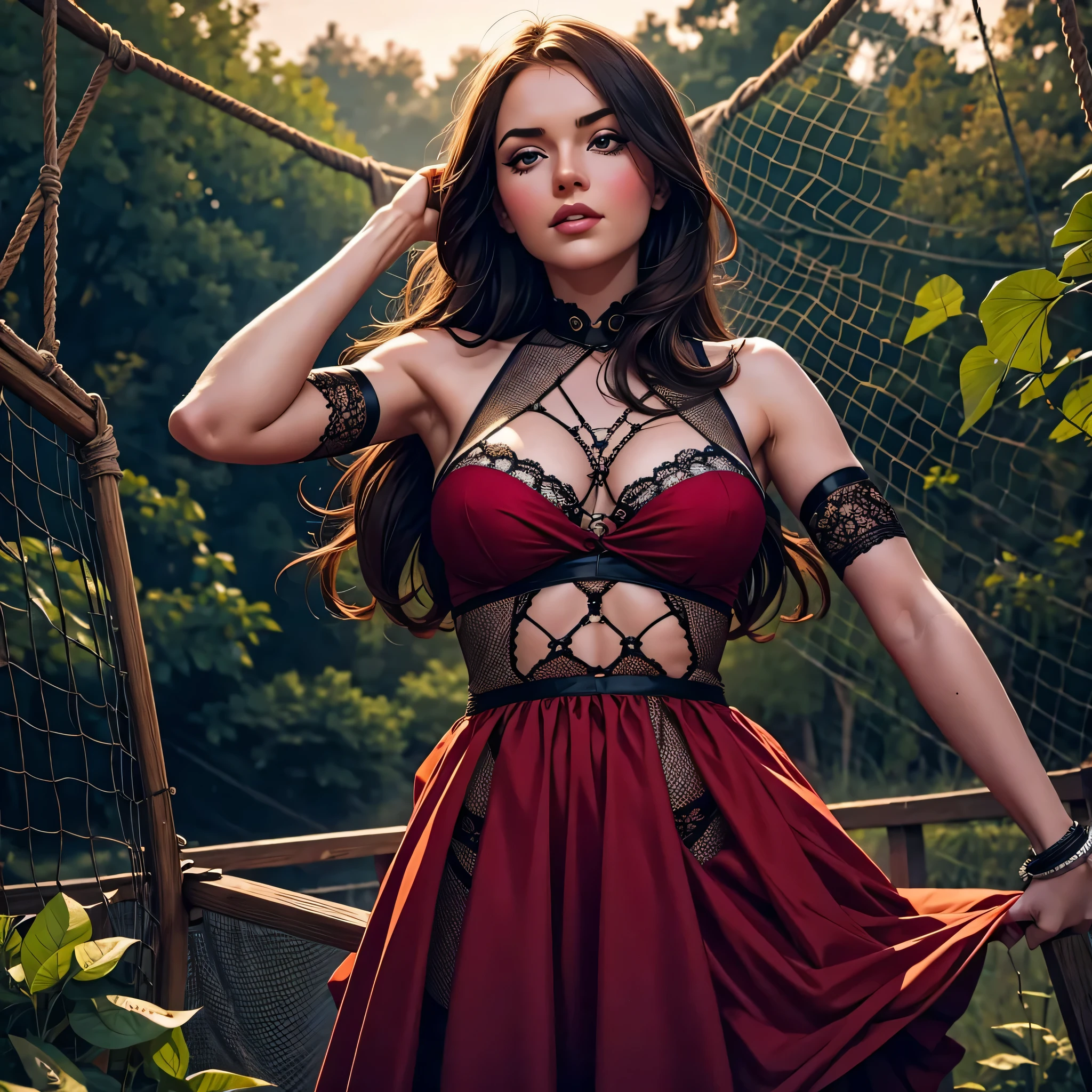 A girl entangled in a net