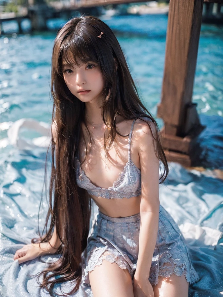 ((((flat chest)))),((1 girl)),((solo)),((highest quality)), (masterpiece),((High resolution)),beautiful girl,model,Japanese,(no makeup),medium bob,brown hair,perfect body,small perfect nipples,random background,lace sundress,mini skirt,erect nipples,nsfw