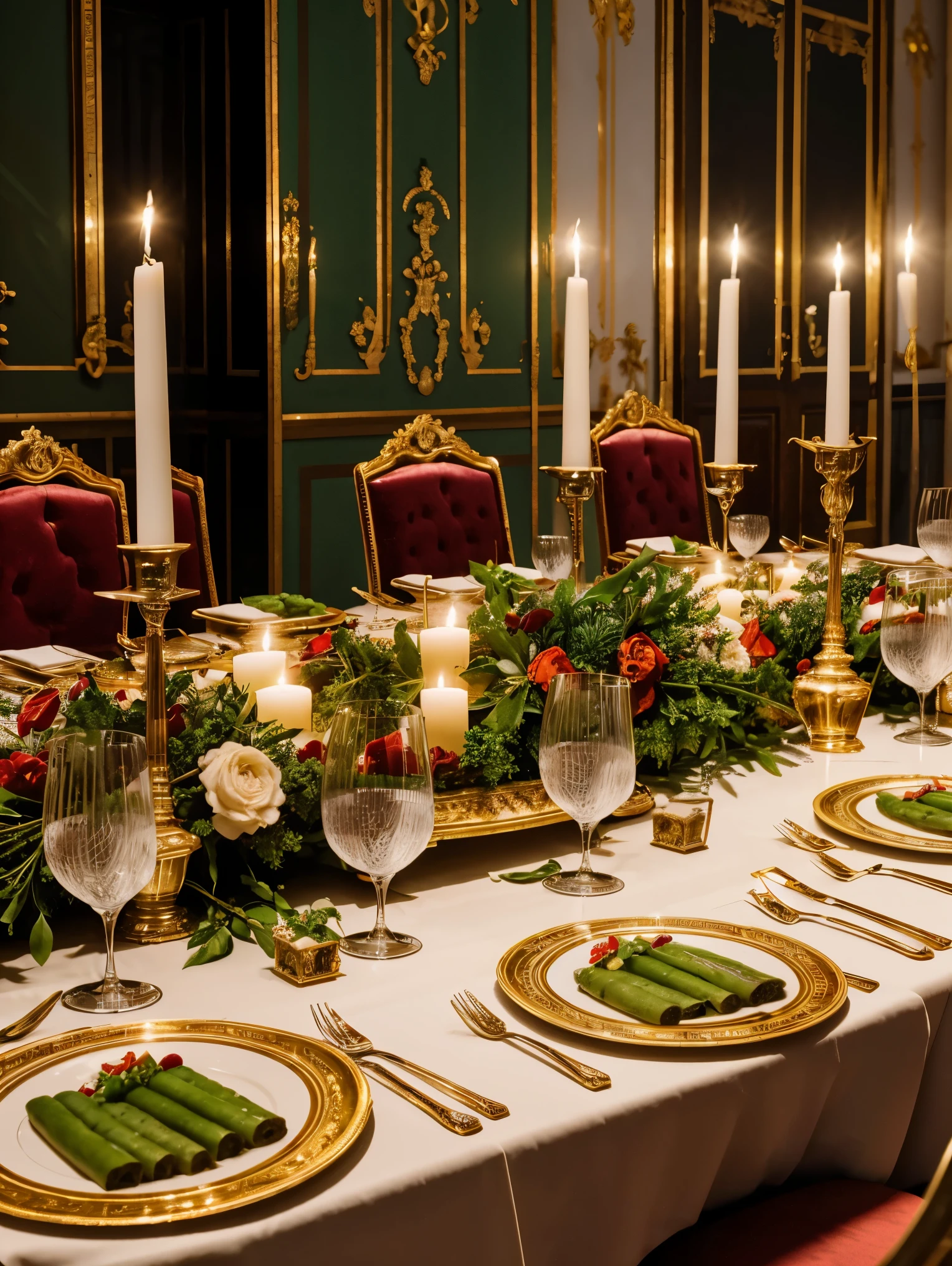 Just the hands of Jesus Christ inviting you to a royal banquet, luxurious with lots of gold decoration and food