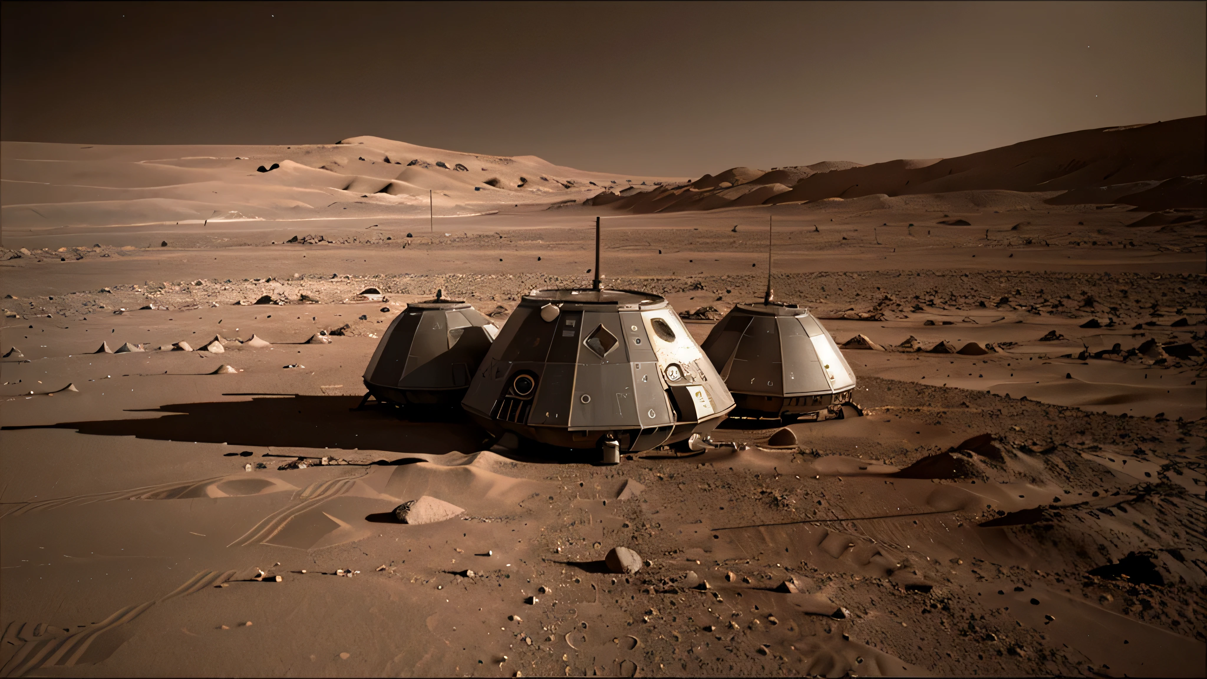 spacecraft lands on martian landscape