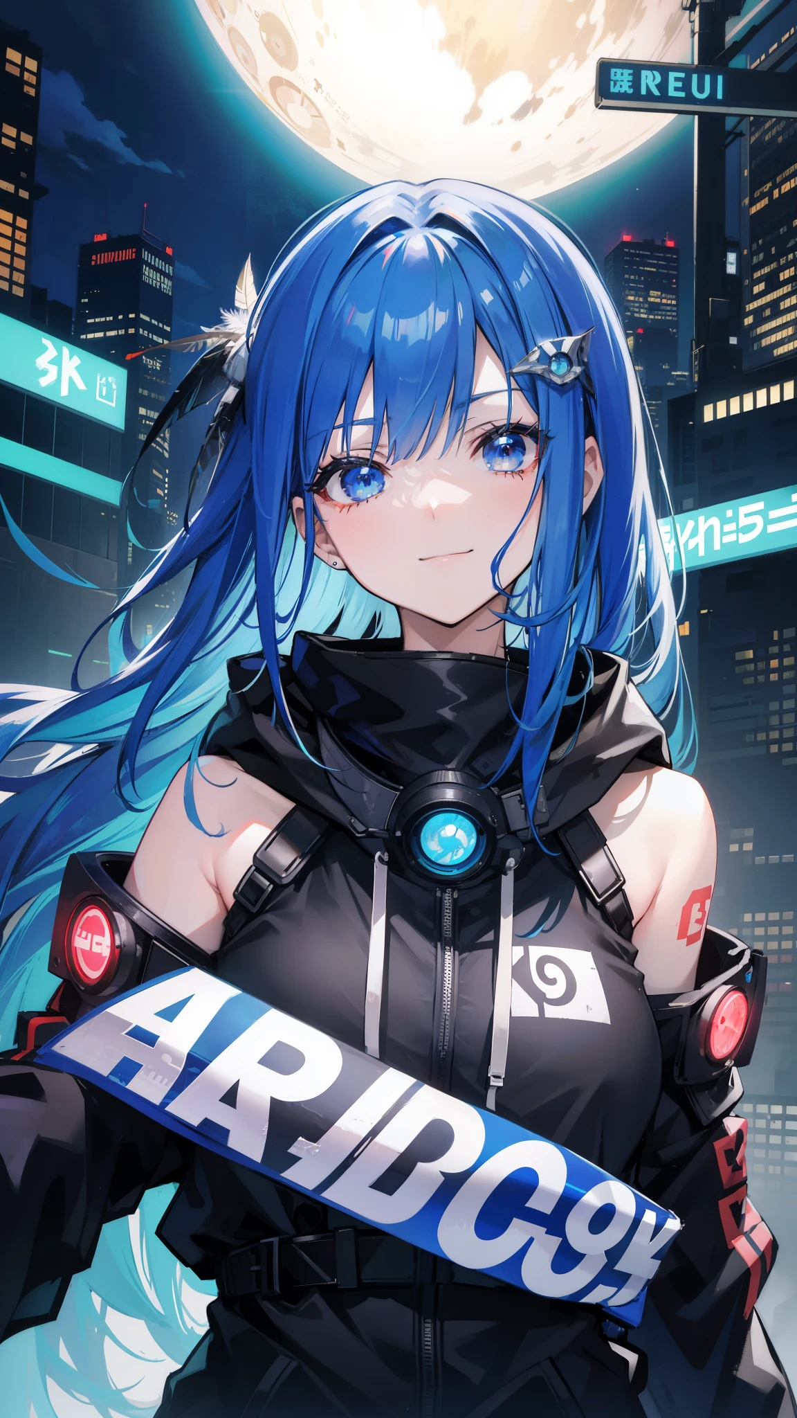 (masutepiece), Best Quality, 超A high resolution,, Cyberpunk 1 girl flies over stunning cityscapes ,Hoodie,Blue hair, neon color流れ星, Very long hair, off shoulders, feathers hair ornament, neon color, flashes, stunning night sky, Cinematic lighting, Photorealistic, Realistic skin, Fisheye, (32k), smile,