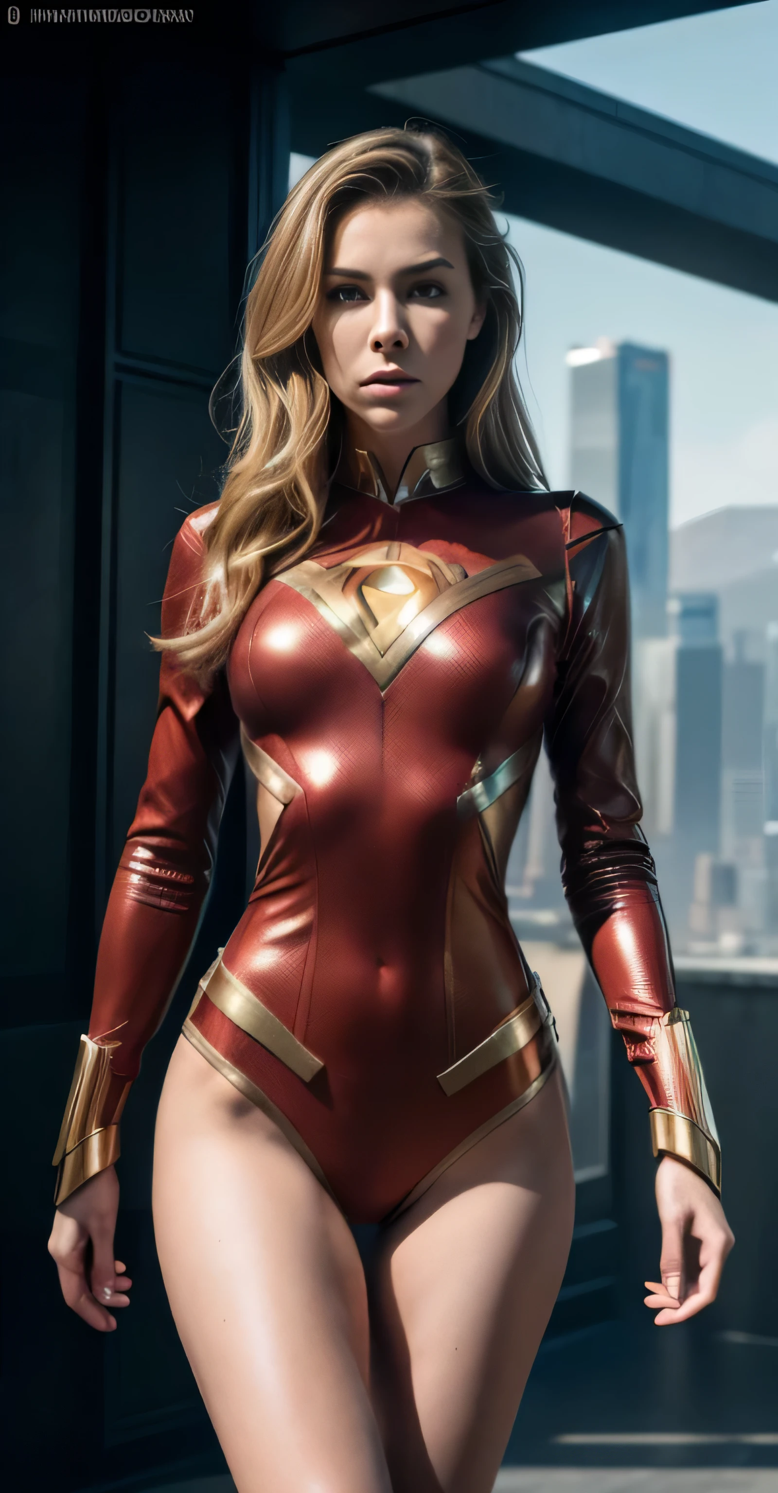 ((masterpiece, 8K, 3D, Realistic, Super Detail)), (1girl:1.3), slender , Ultra Micro photography, Super realistic, Perfect face, Beautiful features, ((Perfect female body)) Beautiful features, ( body), ((small hip)), Vanessa Kirby as Wonder Girl ((Exposed thigh)), Exposed Skin, Front Full body Shot, full body portrait, futuristic city background
