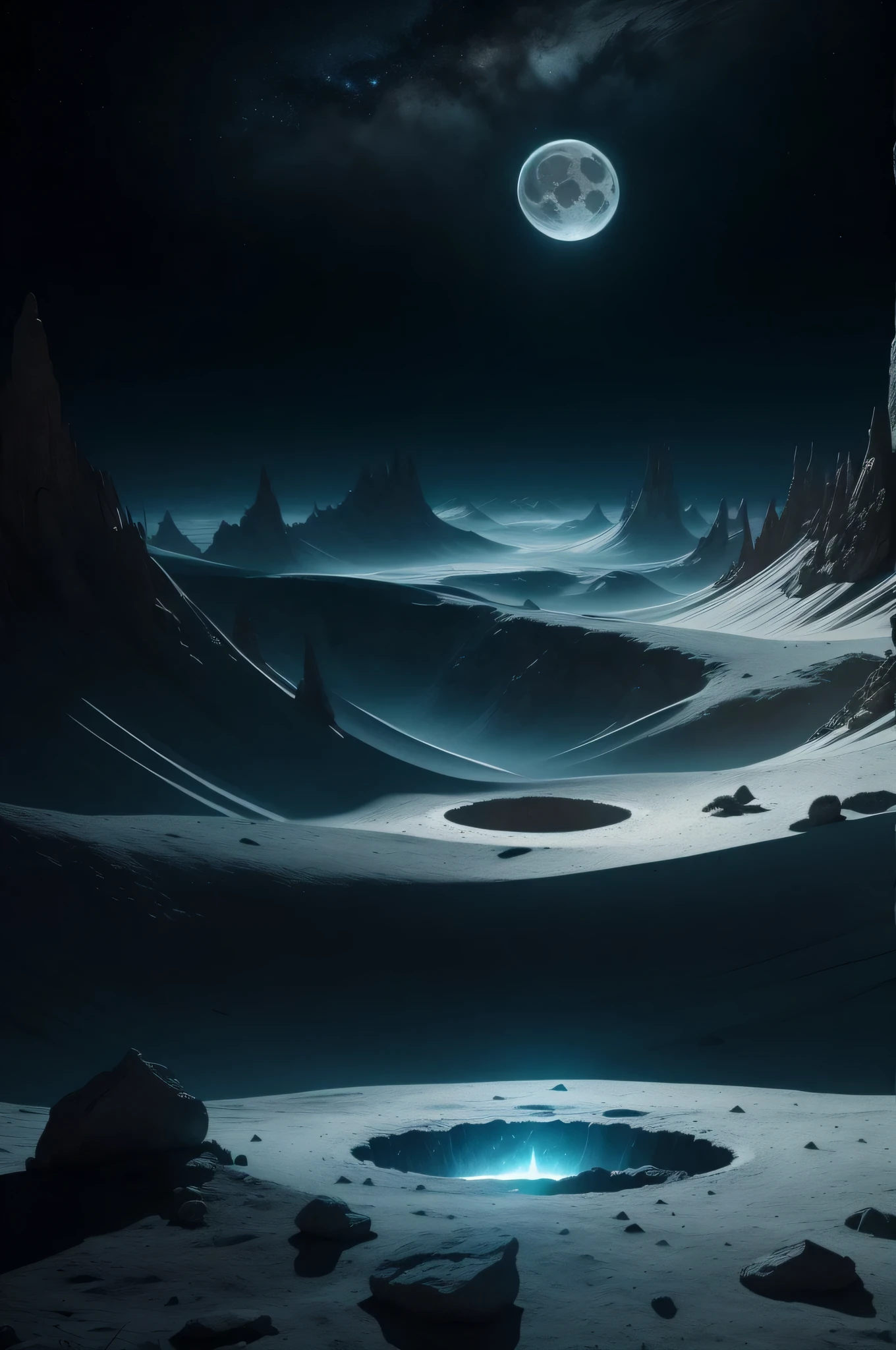 An epic astral landscape of a basic lunar surface, illuminated by dazzling lighting, launching for a long time, sharp shadows and revealing intricate lunar textures in perfect focus. The neutral white background adds a sense of otherworldly serenity to the scene, as the epic angle captures the grandeur and scale of the moon in an epic composition. This high-definition image embraces hyper-maximalist details, com cada cratera e crista renderizada com excelente clareza, a testament to the artist&#39;s mastery of digital art techniques.

The atmosphere is enchanting and evocative, reminiscente de uma obra-prima surrealista, que poderia enfeitar as capas