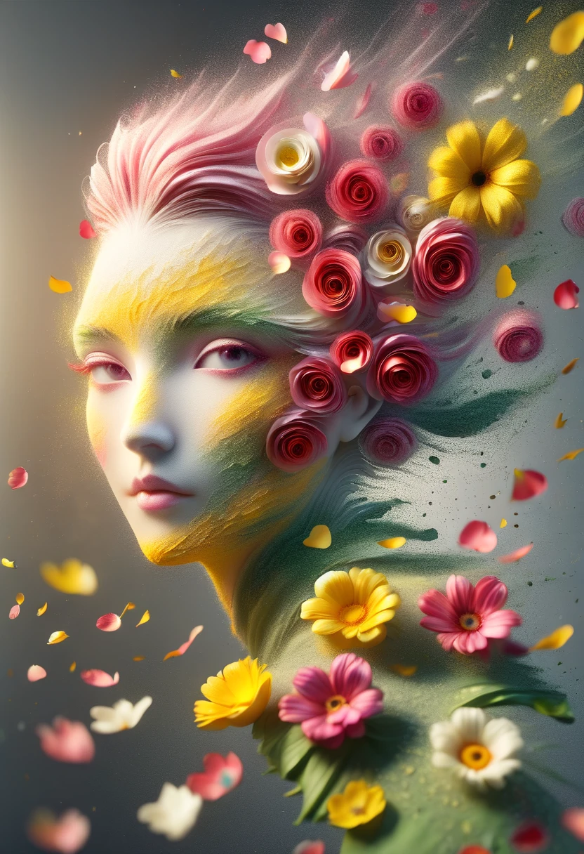 (Illusion d&#39;optique:1.4), a girl made of petals, art conceptuel, (best quality, chef-d&#39;artwork, Representative work, art officiel, professionnel, 8K)