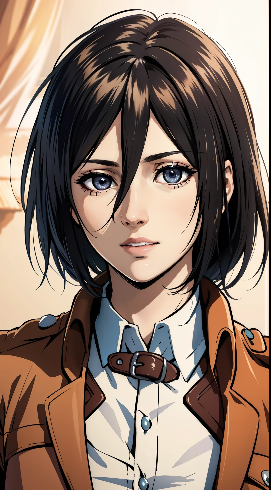 (masterpiece:1.2, best quality), photorealistic, (hyperrealistic:1.2), beautiful, Mikasa from AOT