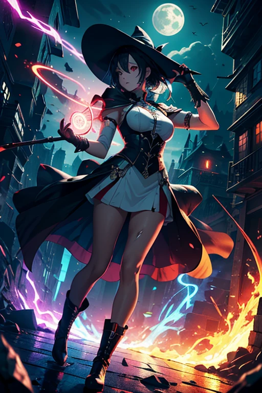 ((white outfit)), revealing, big breasts, 30 years old, young beautiful girl, ultra detailed, official art, unity 8k wallpaper, BREAK, neon lighting, (vibrant glow):1.2, dynamic colors, striking contrast, futuristic vibe, electric energy, reflective surfaces, masterpiece, best quality, ultra-detailed, illustration, 1girl, solo, fantasy, flying, broom, night sky, outdoors, magic, spells, moon, stars, clouds, wind, hair, cape, hat, boots, broomstick, glowing, mysterious, enchanting, whimsical, playful, adventurous, freedom, wonder, imagination, determination, skill, speed, movement, energy, realism, naturalistic, figurative, representational, beauty, fantasy culture, mythology, fairy tales, folklore, legends, witches, wizards, magical creatures, fantasy worlds, composition, scale, foreground, middle ground, background, perspective, light, color, texture, detail, beauty, wonder, adult, 30 years old, loraeyes, pauldrons, magic circle, evil, vampire teeth, 30 years old, adult, magic circle, magic_circle, red_glow, red glow, (masterpiece, best quality, ultra-detailed, best shadow), (detailed background,dark fantasy), (beautiful detailed face), high contrast, (best illumination, an extremely delicate and beautiful), ((cinematic light)), colorful, hyper detail, dramatic light, intricate details, (1 girl, solo,black hair, sharp face,low twintails,red eyes, hair between eyes,dynamic angle, magic circle), blood splatter, swirling black light around the character, depth of field,black light particles,(broken glass),, 30 years old, beautiful girl, ultra detailed, official art, unity 8k wallpaper, BREAK, neon lighting, (vibrant glow):1.2, dynamic colors, striking contrast, futuristic vibe, electric energy, reflective surfaces