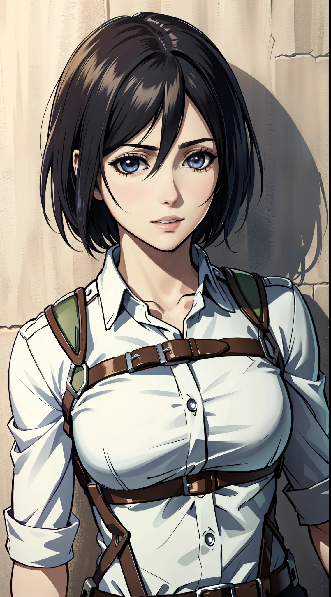 (masterpiece:1.2, best quality), photorealistic, (hyperrealistic:1.2), beautiful, Mikasa from AOT