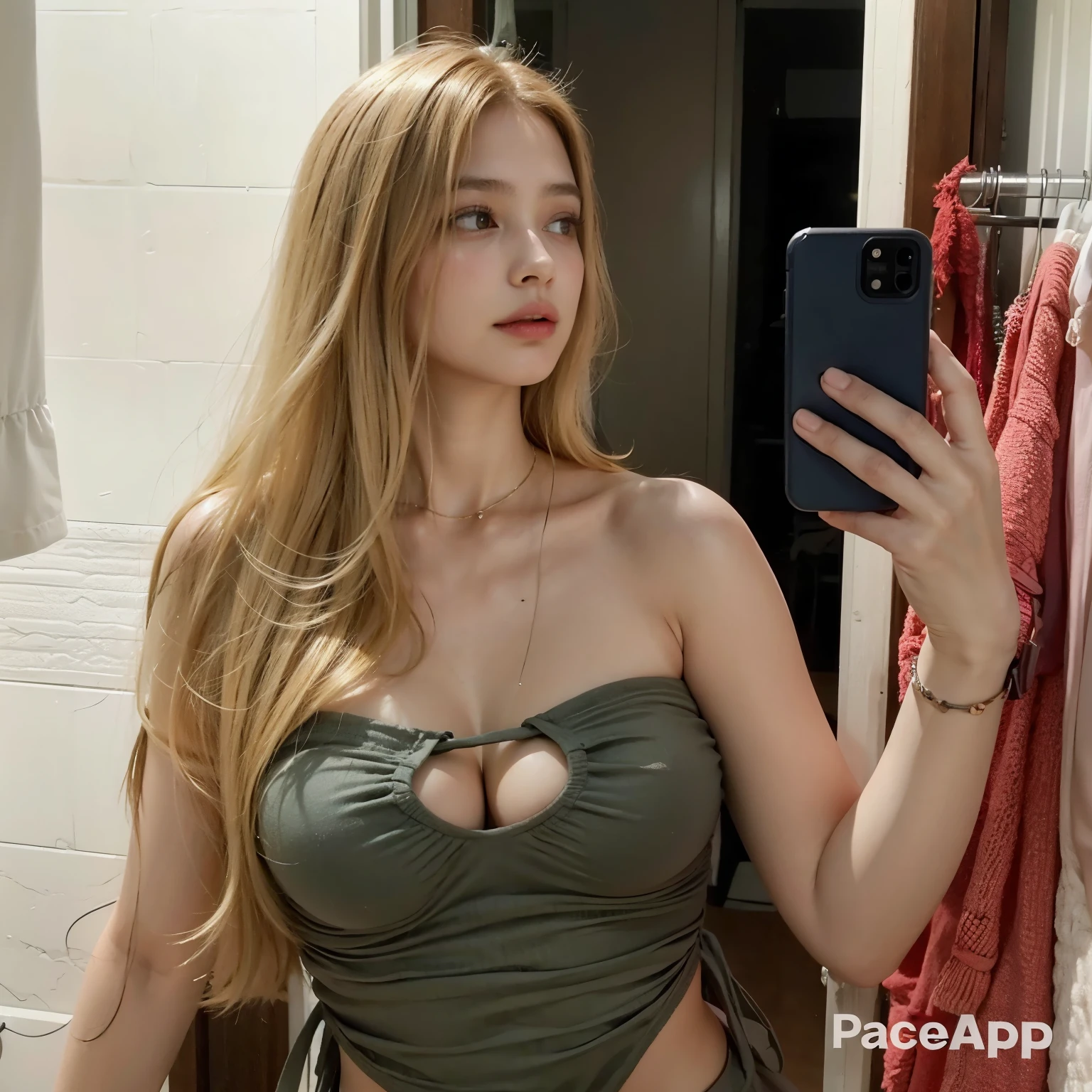 Mulher loira tirando uma selfie em um espelho do banheiro com um telefone, ela tem cerca de 2 0 anos, ela tem cerca de 20 anos, de 19 anos, 18 anos de idade, longos cabelos loiros e olhos grandes, beleza de cair o queixo, 2 modelo feminino de 4 anos, beleza de cair o queixo, lindo corpo e rosto, rosto e corpo atraentes