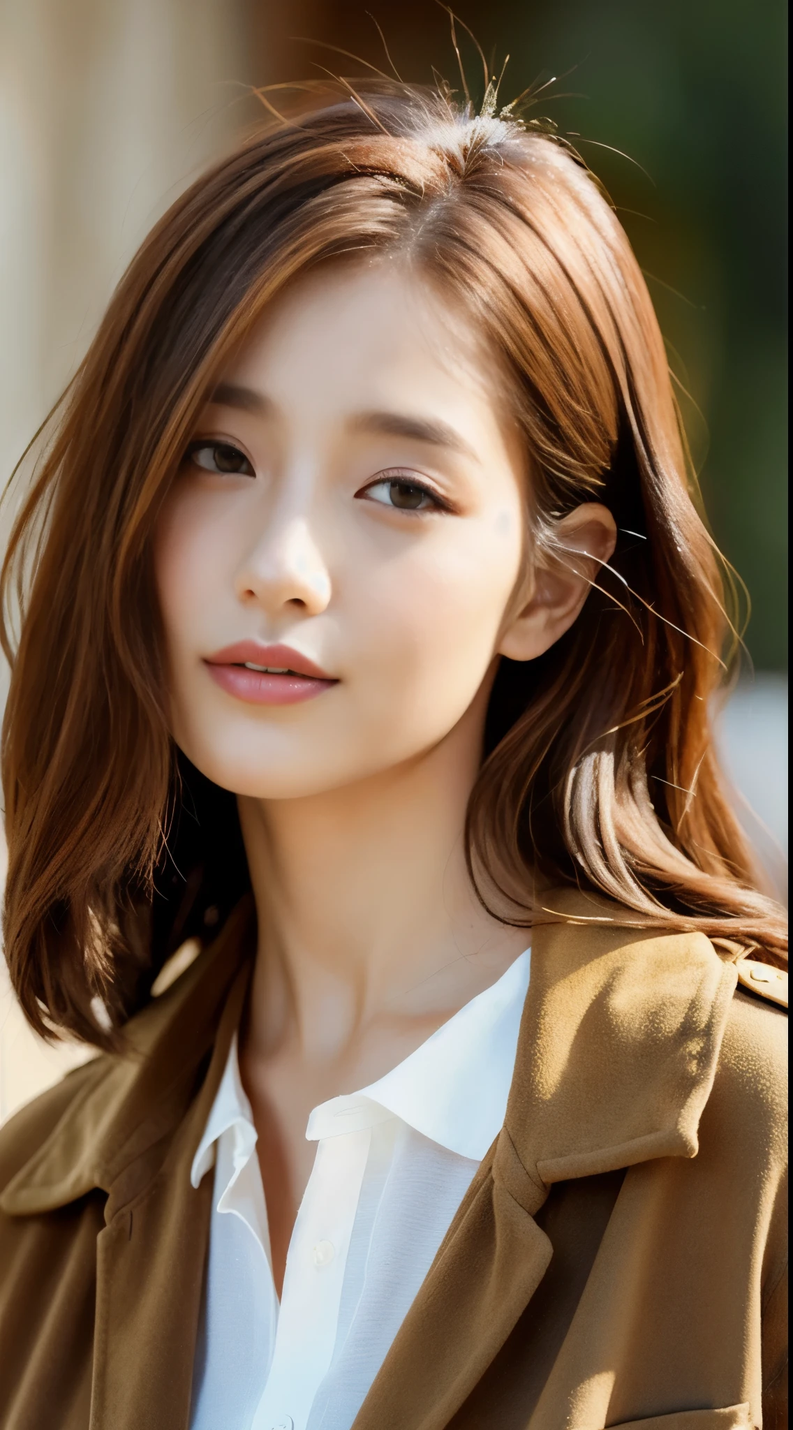 (Masterpiece: 1.4), best quality: 1.2, Illustration of a captivating girl with orange hair, wearing a white shirt and a brown jacket. The image exudes an extraordinary level of detail and realism, with Yoo Sangah's signature artistic touch. The girl's expressive orange eyes, full of depth and emotion, are incredibly detailed, capturing the viewer's attention. Her lips are equally intricately rendered, subtly curved into a gentle smile. The textures and folds in her white shirt and brown jacket are vividly rendered, enhancing the sense of depth and dimension in the artwork. With stunning use of color and shading,