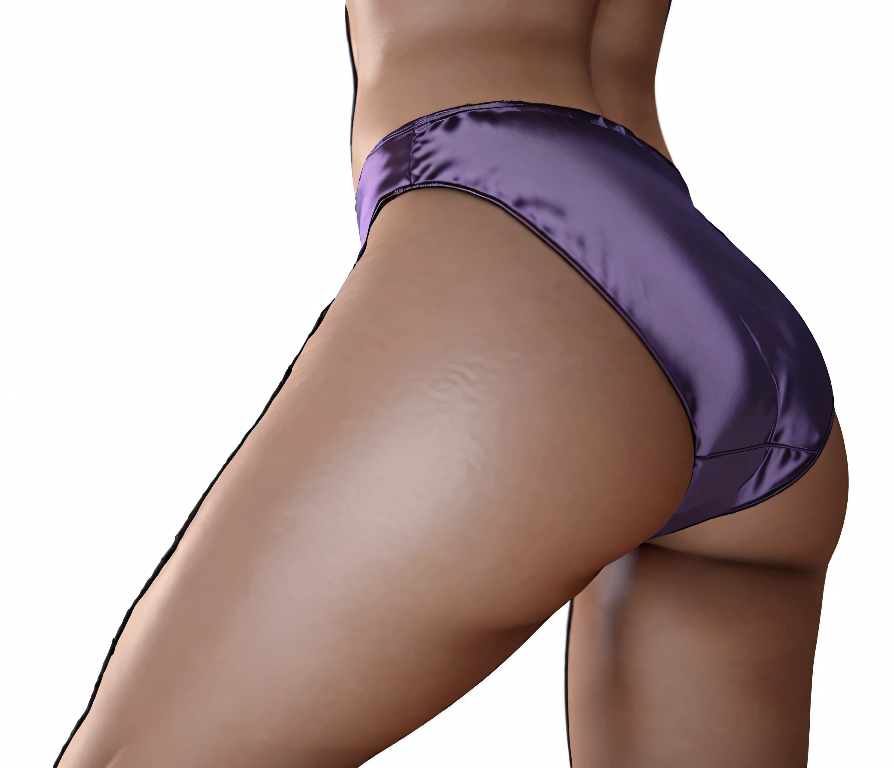 ((masterpiece, best quality)), ((25 year old)), (((Curvy))), ((Latina)), ((purple satin fullback panties)), (((Large Hips))), Cropped image, ((back shot)), (((realistic 3D game model)))