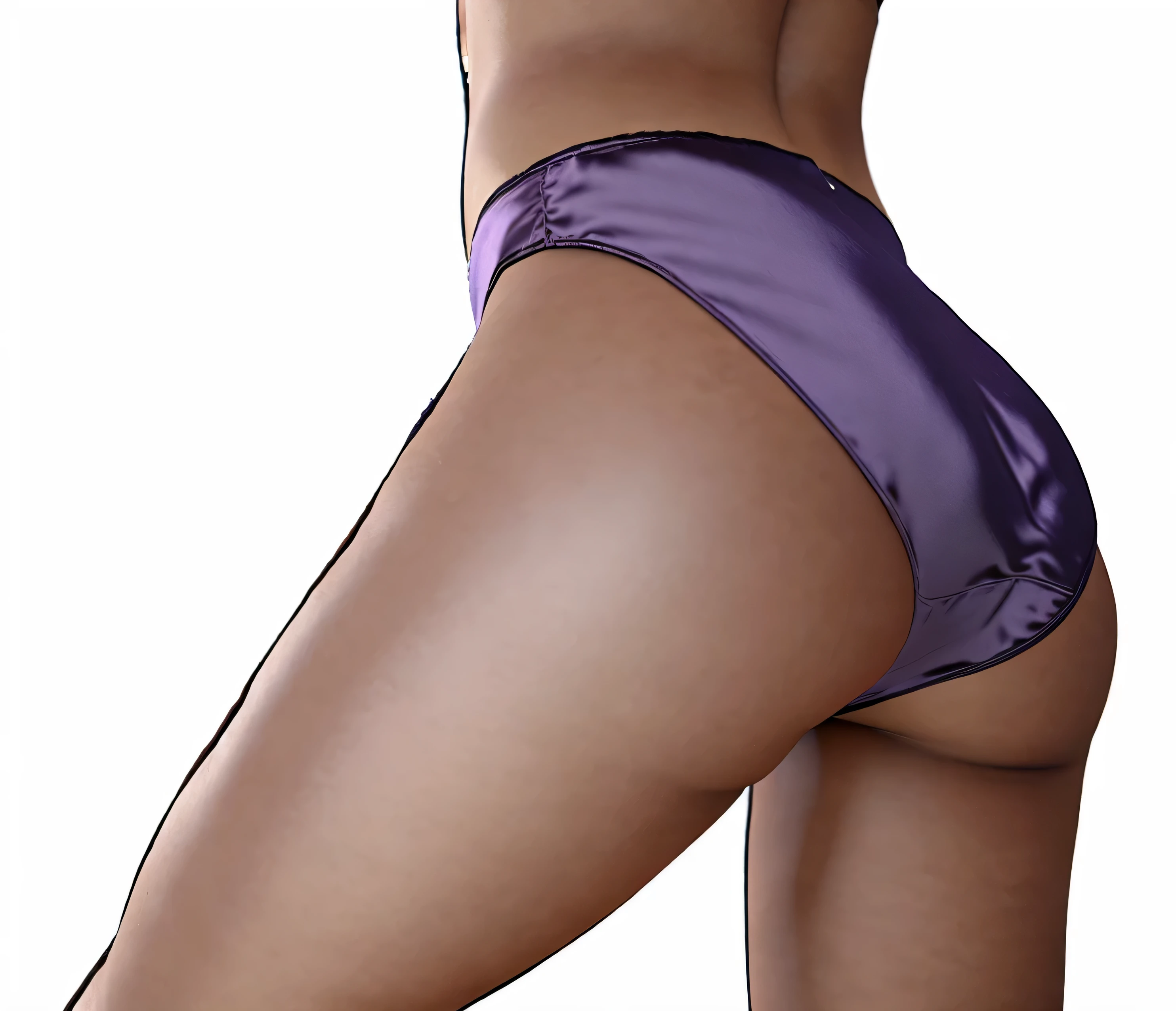 ((masterpiece, best quality)), ((25 year old)), (((Curvy))), ((Latina)), ((purple satin fullback panties)), (((Large Hips))), Cropped image, ((back shot)), (((realistic 3D game model)))