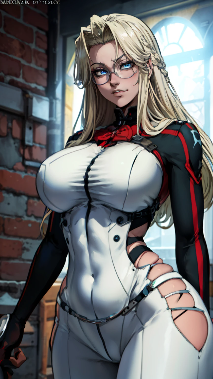 (masterpiece, highest quality, best quality, official art, beautiful and aesthetic: 1.2), (1girl), extremely detailed, (fractal art: 1.3), highest detailed, perfect face, upper body, HDR, ), vivid visual effects, (dynamic stripes, luminous traces: 1.2), long blonde hair, hellsing, integra, breast focus, breasts, large breasts, bare breasts, naked, nude, boob window, sexy, wide hips, thicc figure, Detailed blue eyes, Detailed face, Detailed eyes, solo, wearing bodysuit