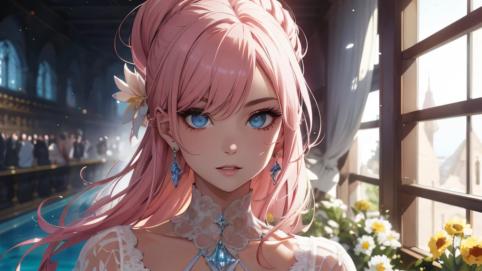 realistic, Beautiful detailed fille, Clair et beau, Le personnage comme perspective principale, brillant_peau, fille,Femme,femelle, jeune,25 anoyen hair), Frange, (Top knot:1.3), side locks, cheveux roux, (Beautiful detailed glass hair), pink highlighted hair,beautiful detailed cold face, Expression froide, détails complexes yeux beaux et délicats, ongles, moyen_seins, , yeux oranges, Authentic peau texture, gleaming peau,(Plusieurs piercings), collier,(Bon sport:1.3),(racing floraisoners:1.3),floraison,(dessin au trait:1.2),realistic illustration,(unreal engine),(Go Pro),(incredibly detailed),ombrage parfait,(digital art),(Laser trace),(complex detailed),Creative refinement,(atmosphère sombre)
