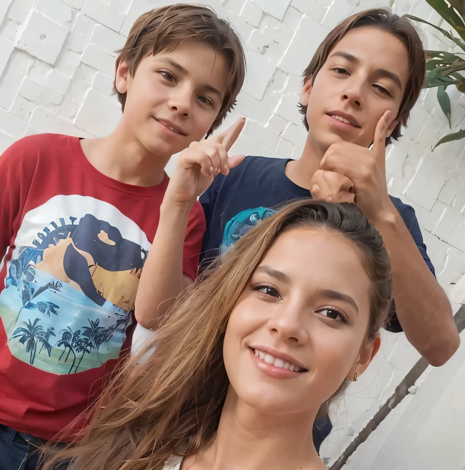 a woman and two boys, fine art, realistic, sublime