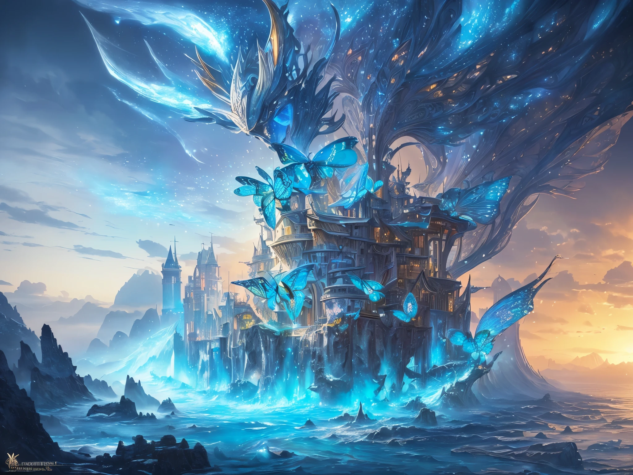 ((highest quality)),(ultra high resolution),(Super detailed),(detailed description),((best CG)),(best work of art),super precision art,amazing drawing art,(Fantasy art with precise details:1.5), Utopia of eternal spring,coloured butterflies、The blue sky spreads everywhere、clear stream、small flowers々、