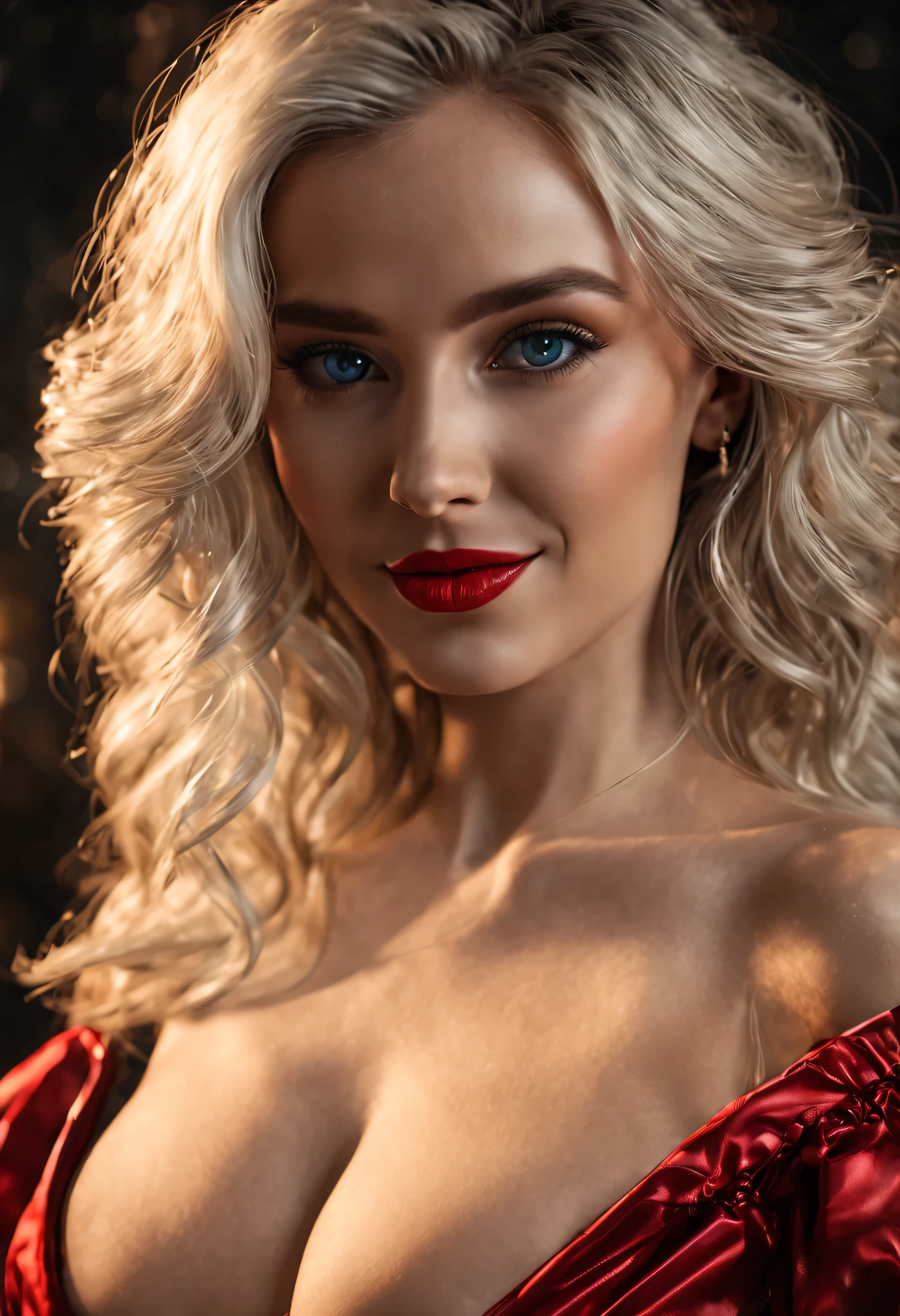 (((Valentines day theme))), ((masterpiece)), realistic skin, supreme quality, hyperdetailed, best details, best quality, best sharpness, best contrast, 8k, Ultra HD, in depth colors, best saturation, 8x ai enhancement, (((8x ai upscale))), ((dark environment)), ((waving dress)), Platinum Blonde hair, voluminous big 80's hair, bright blue eyes, perfect eyes, medium tits, hourglass shape, thin body, (full body picture:1.5), (((seductive smile))), hyper realism