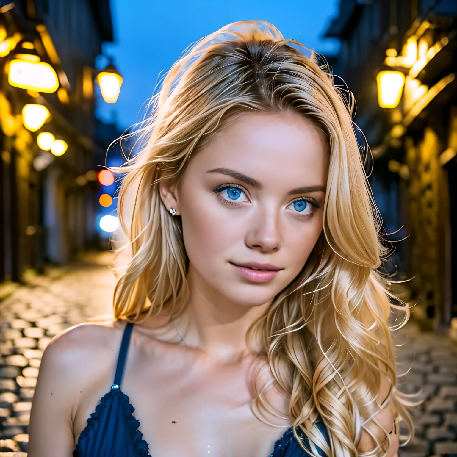 Summer77, beautiful 1 girl, blonde, 23yo, blue eyes, ine cafe bar bistro, snapshot, selfie, look away, sexy, seducing look, curly hair, crowded place, people in the background 