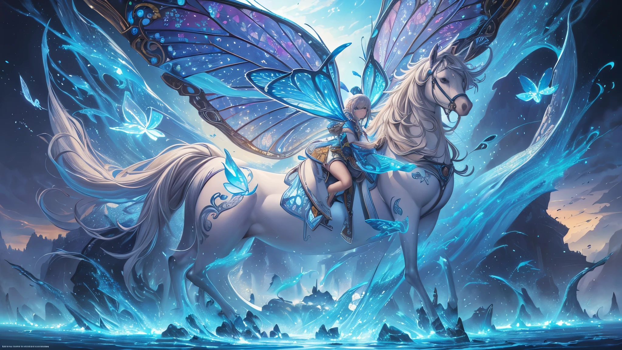 ((highest quality)),(ultra high resolution),(Super detailed),(detailed description),((best CG)),(best work of art),super precision art,amazing drawing art,(Fantasy art with precise details:1.5), Utopia of eternal spring,coloured butterflies、The blue sky spreads everywhere、clear stream、small flowers々、
