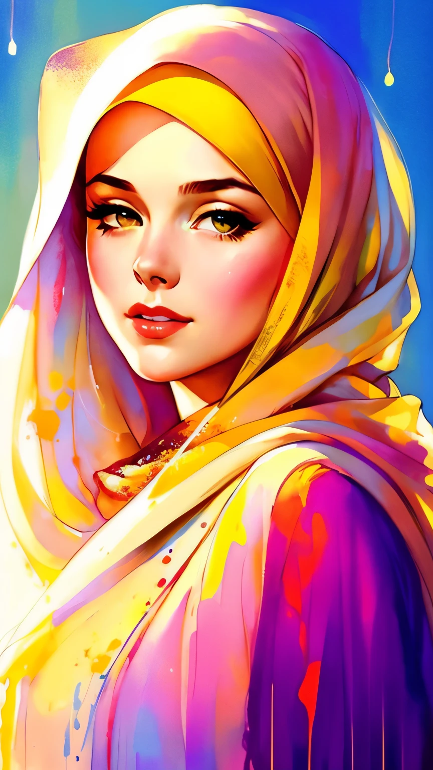 GIL ELVGREN a hijab woman by agnes cecile, luminous design, pastel colours, ink drips, autumn lights