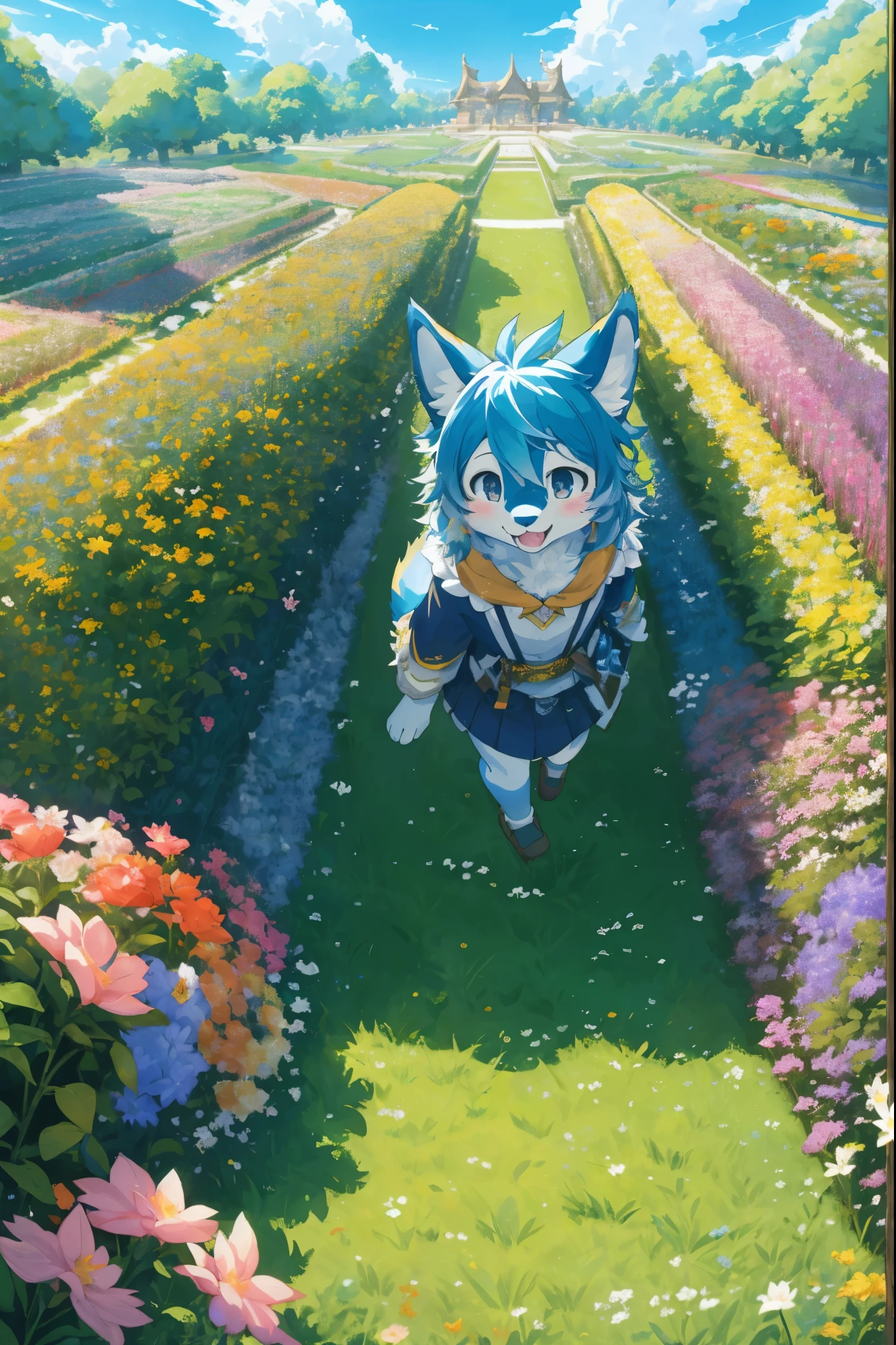 cover page, super high resolution, detailed background, World Heritage Site, flower garden, 6+boys, 6+girls, Happy, joyful, Relux, absurdres(Photos of solo travelers)(kemono, furry anthro)cinematic, dynamic angle,