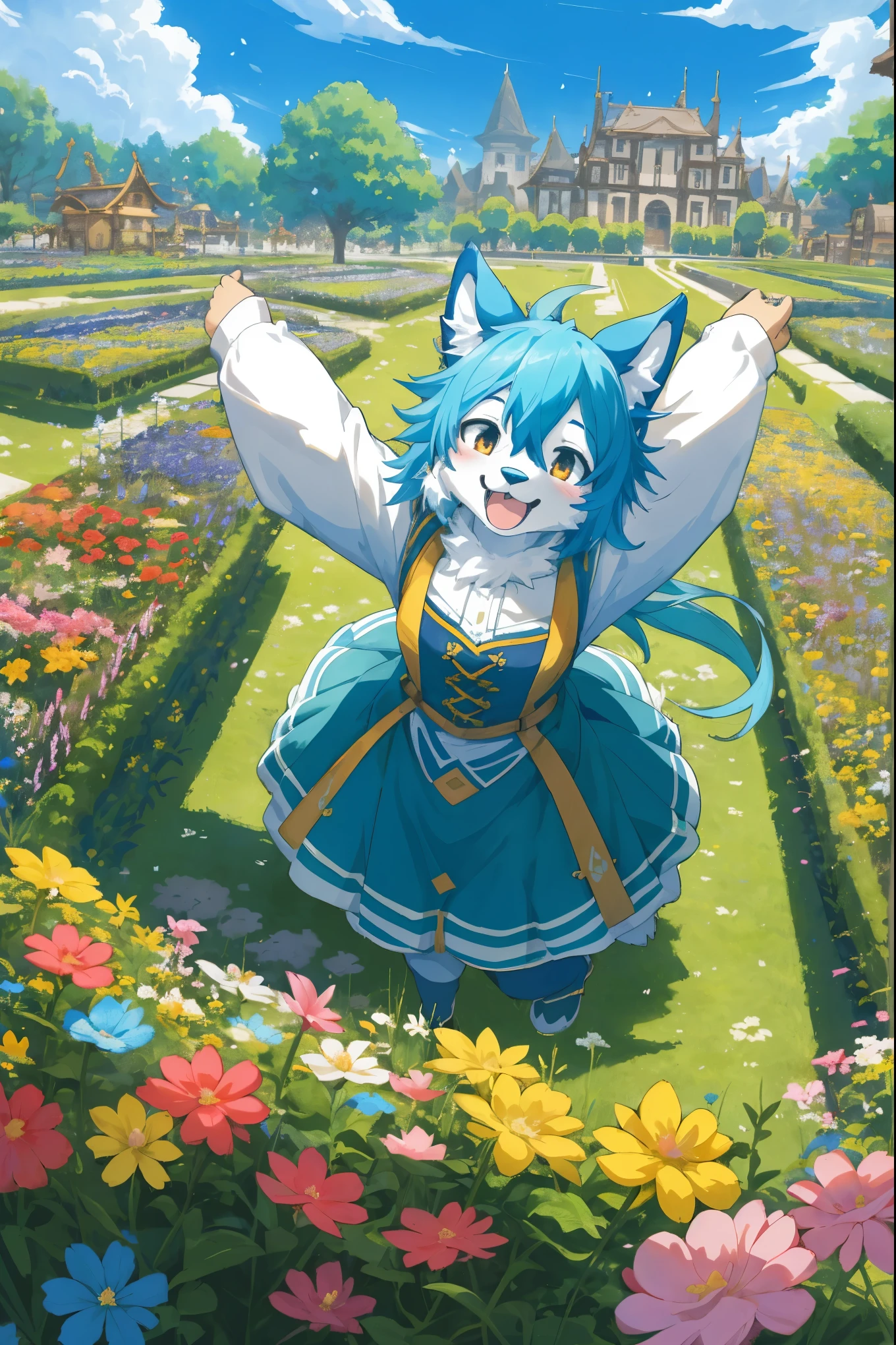 cover page, super high resolution, detailed background, World Heritage Site, flower garden, 6+boys, 6+girls, Happy, joyful, Relux, absurdres(Photos of solo travelers)(kemono, furry anthro)cinematic, dynamic angle,