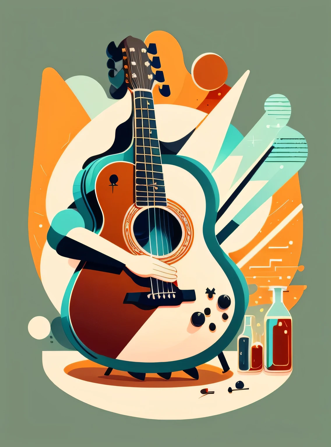 Illustration of a guitar , space, Science fiction, Personagem fofo, clara, Fundo abstrato inicial, T-shirt design, Arte vetorial