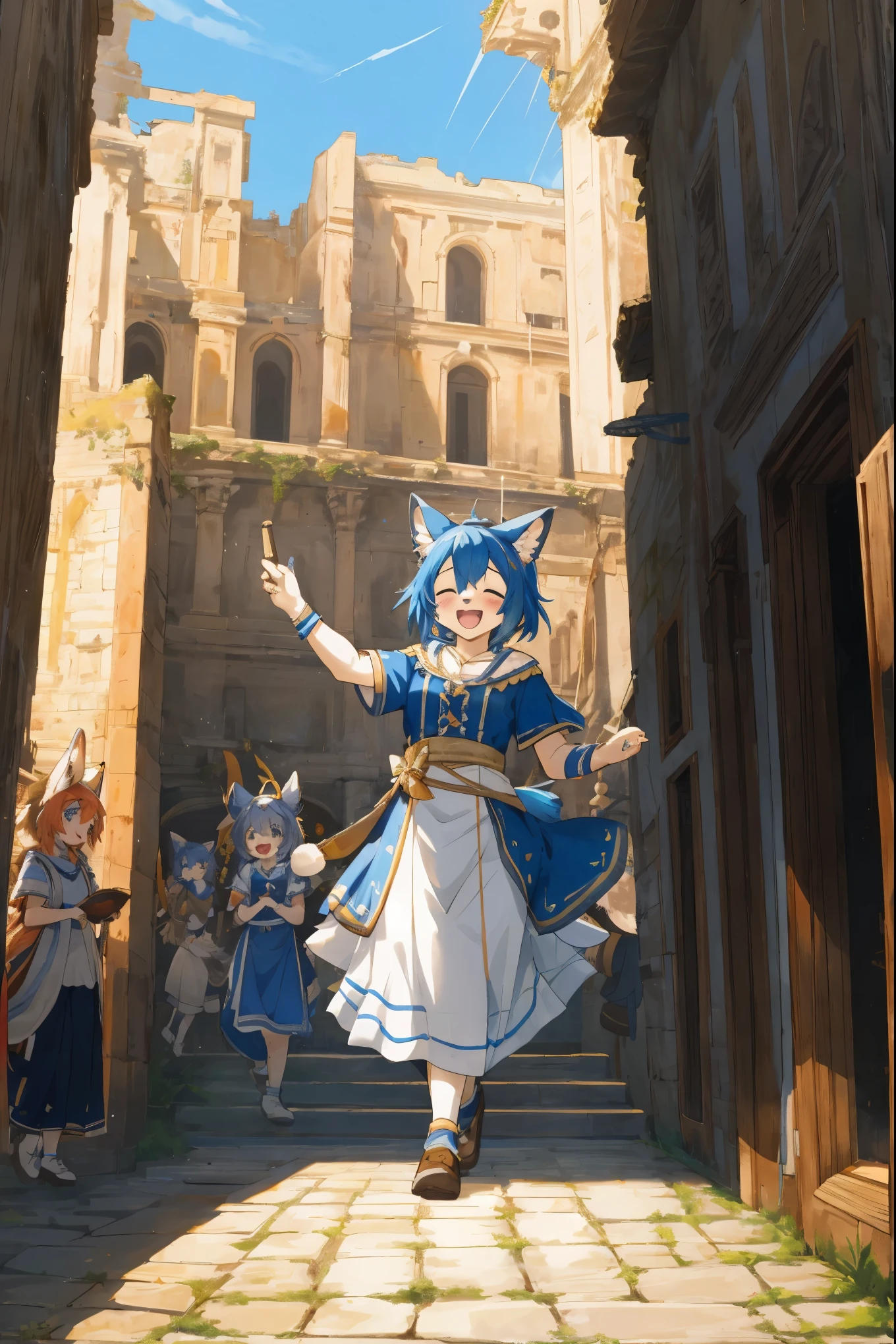 cover page, super high resolution, detailed background, World Heritage Site, Roman holiday, 6+boys, 6+girls, Happy, joyful, Relux, absurdres(Photos of solo travelers)(kemono, furry anthro)cinematic,