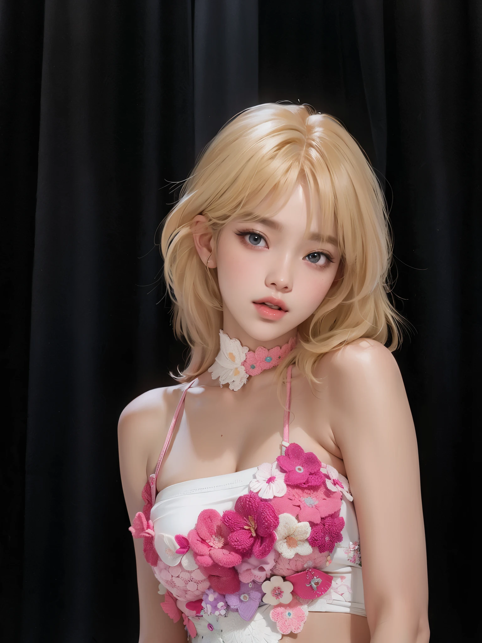 blond woman in a white and pink top posing for a picture, lalisa manobal, lalisa manoban of blackpink, sun yunjoo, roseanne park of blackpink, jinyoung shin, portrait of jossi of blackpink, with bangs, heonhwa choe, kim doyoung, taejune kim, jaeyeon nam, jossi of blackpink, korean girl face, chaewon, chaewon Le Sserafim, chaewon kim, kpop chaewon