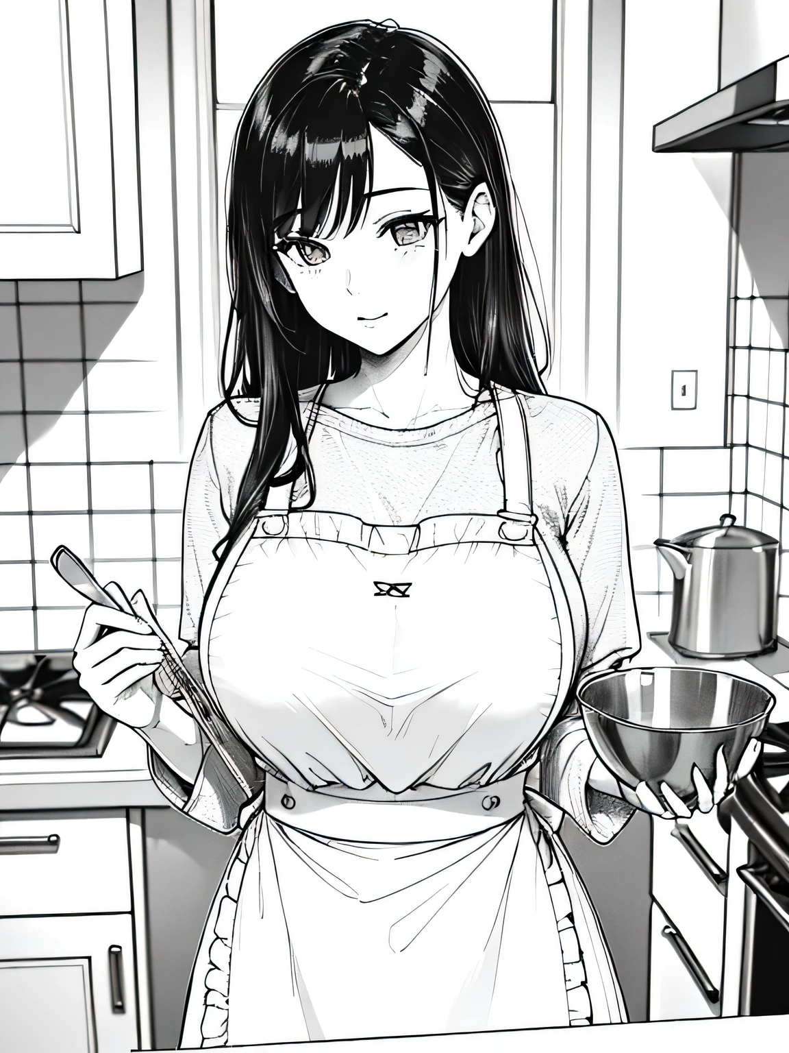 (masterpiece, best quality, high quality), 1girl,  takayama sayoko, black hair, long twintails, brown eyes, glasses, in room, blossom, white shirt, in the kitchen, naked, big breast, sexy, detail eyes, black underwear,