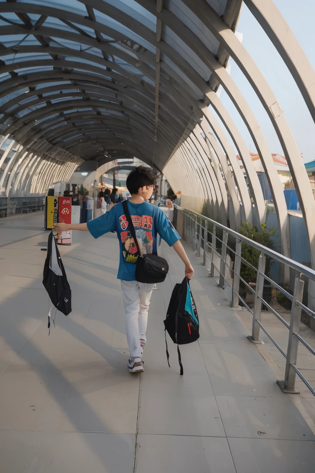 A cute Korean boy extremely high detailed photo realistic hyper resolution relaxing Vibe, backside photo