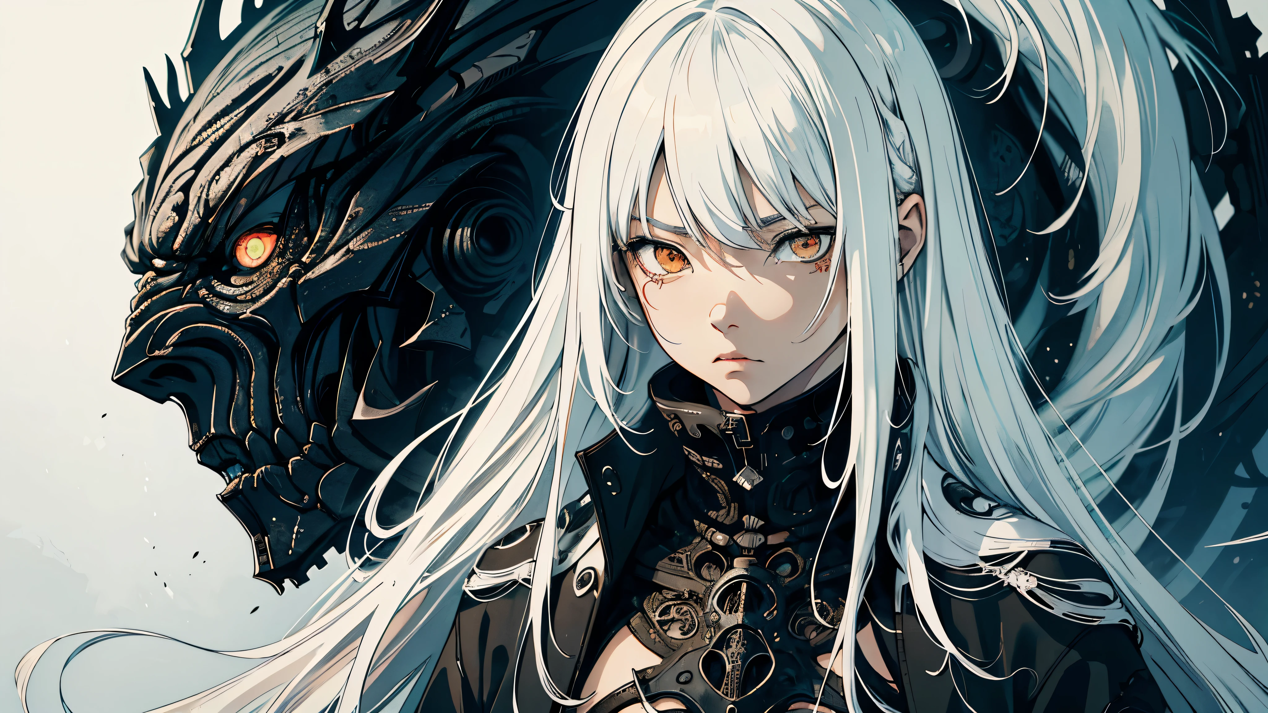 style of Tsutomu Nihei,(incredibly absurdres, (high resolution:1.18), intricate detail, (masterpiece:1.1), (highest quality:1.1), absurdres),(1girl, portrait, white hair, white eyes, long hair, detailed eyes),