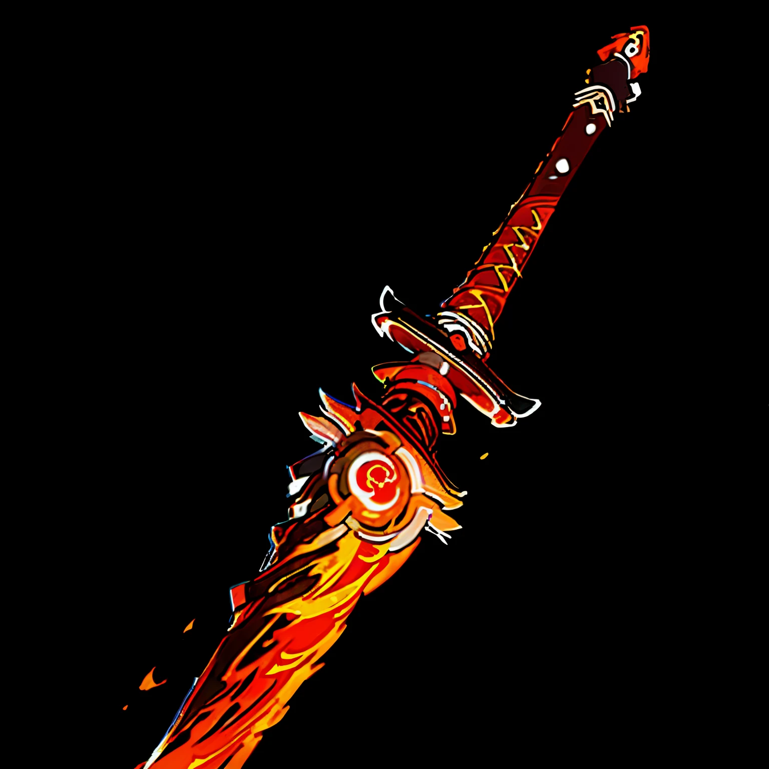 GenshinWeapon, sword, a sword, red and orange colors, fire design, highly_detailed, illustration, (((masterpiece))),(((bestquality))),((ultra-detailed)), ((one sword))