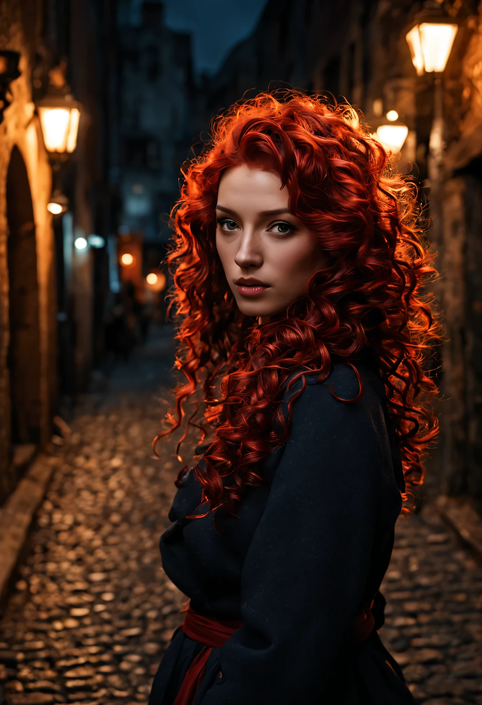 [best quality,highres:1.2],ultra-detailed,(realistic:1.37),(dramatic lighting,firelit lighting),(vivid colors,rich coloredieval:1.1) female waif, large tits, [pretty detailed face:(1.1)],long [red curly hair,detailed curls:1.1],walking on [cobblestones,detailed cobblestones:1.1],nighttime scene,(dark atmosphere),(nostalgic mood),[closeup shot:1.1],stock photo, [detailed clothing: 1.1],[detailed surroundings:1.1],[shadowy alley,dimly lit alley], [mysterious ambiance:1.1], (full body picture:1.6).

Notice：This is just a sample prompt，You can add based on your own judgment and imagination、Delete or fine-tune tags，to get a picture description you think is more suitable。