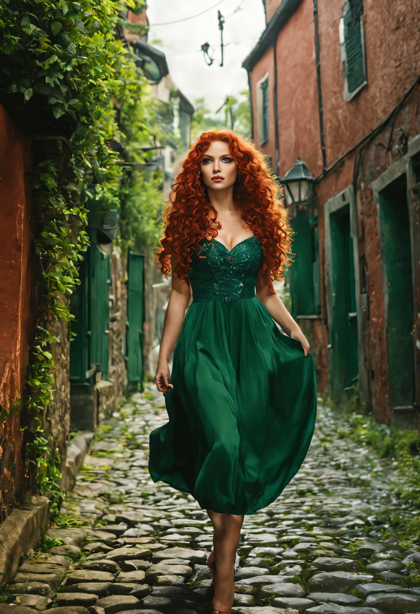 [best quality,highres:1.2],ultra-detailed,(realistic:1.37),(mid day),(vivid colors, rich coloredieval:1.1) female waif, large tits, [pretty detailed face:(1.1)],long [red curly hair, detailed curls:1.1], (emerald green eyes:1.3), walking on [cobblestones, detailed cobblestones:1.1],daytime scene,(nostalgic mood),stock photo, [detailed clothing: 1.1],[detailed surroundings:1.1],[shadowy alley, [mysterious ambiance:1.1], (full body picture:1.6).

Notice：This is just a sample prompt，You can add based on your own judgment and imagination、Delete or fine-tune tags，to get a picture description you think is more suitable。