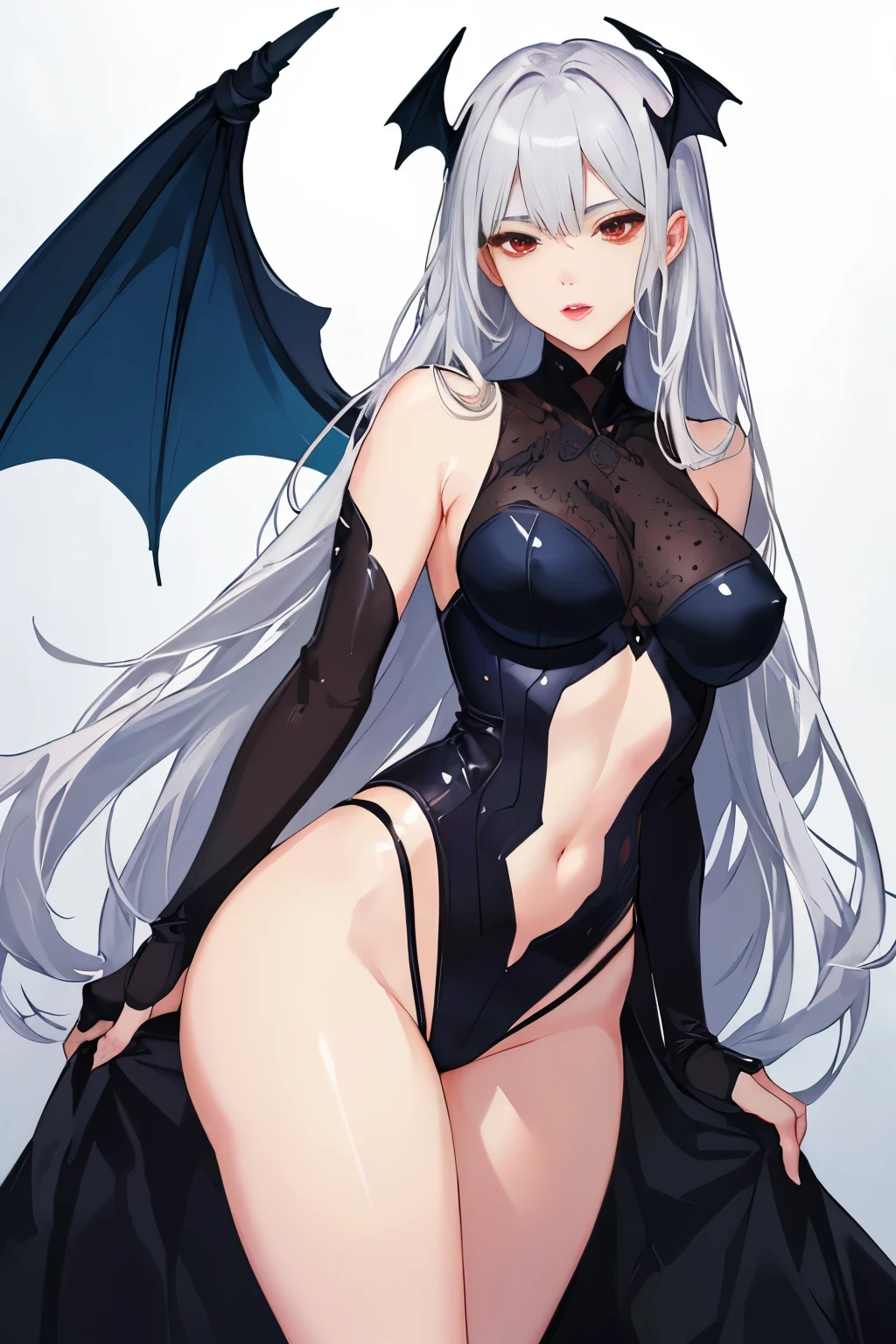 (best quality, 4k, 8k, highres, masterpiece:1.2), ultra-detailed, detailed face, detailed lips and eyes, attractive appearance, expressive face, anime style,
BREAK Tanin Beautiful caucasian woman, Straight (long silver hair:1.3), (red eyes:1.4), Fair skin, Voluptuous, Detailed lips and eyes, Expressive face, Attractive appearance, Onii horns on the head, Bat wings, Tall female,
BREAK (anime_screencap):1.1, colorized, (silhouette):1.1, ((best quality)), (extremely detailed CG), (highres, high_resolution), delicate_facial_features, colorful, detailed_shadow, traditional_media, contrapposto, bare_legs,