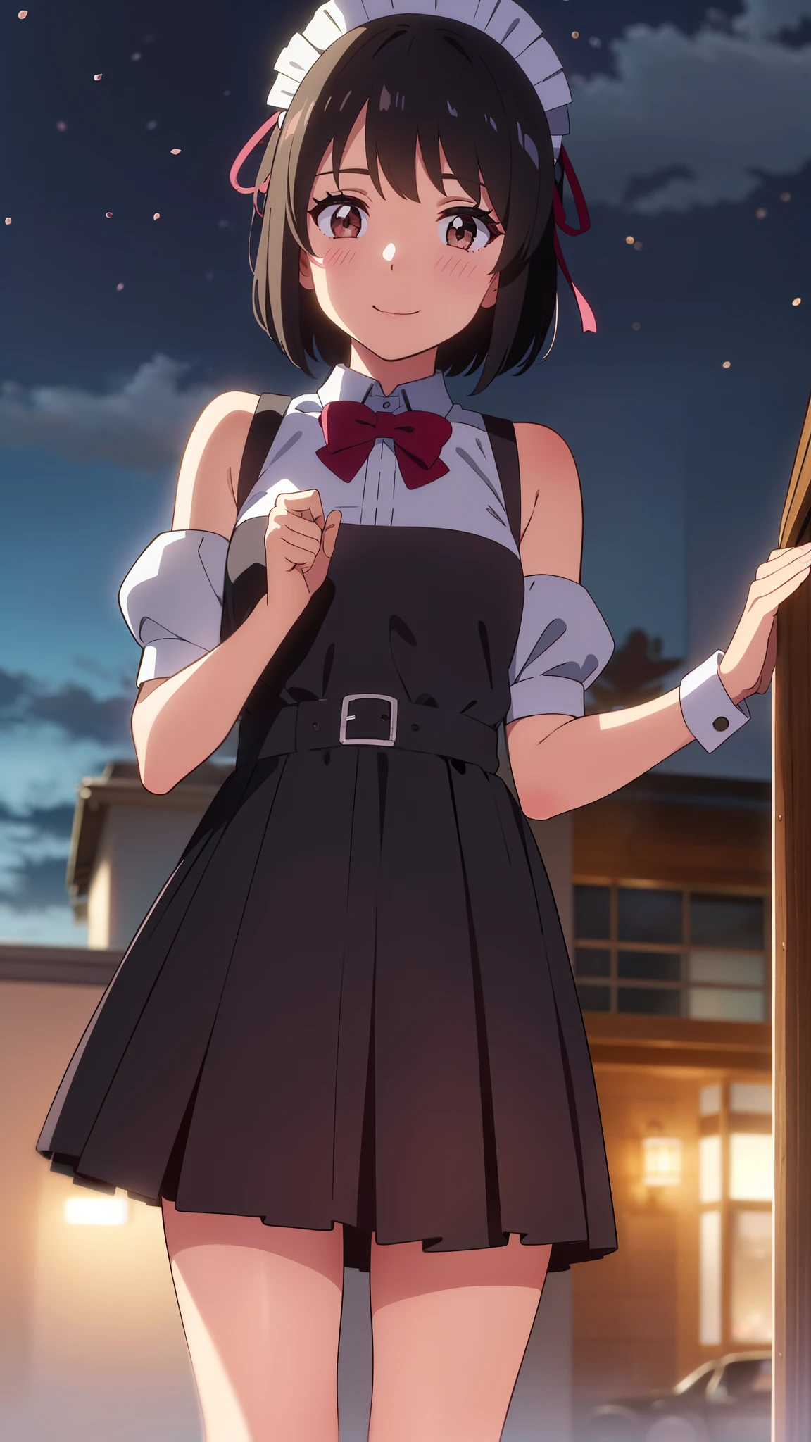 Anime girl in a school uniform standing in front of a building - SeaArt AI