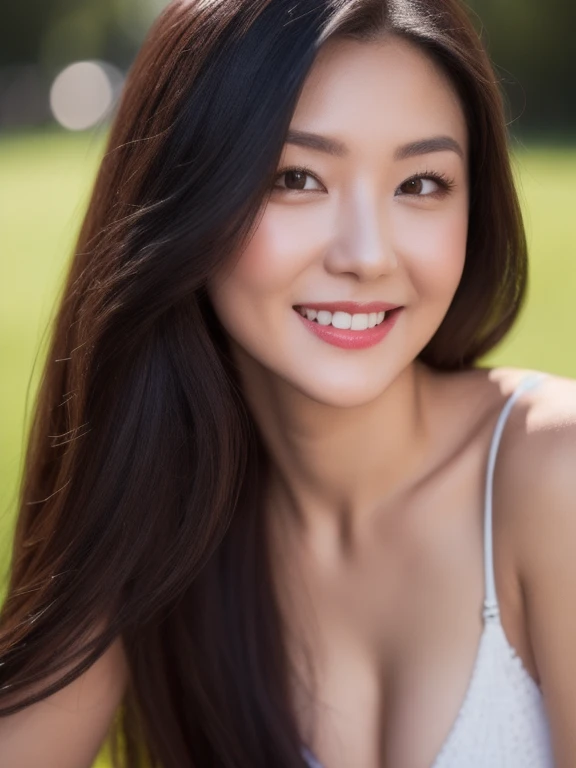 (realistic、masterpiece、Best Quality、8K、highres、high resolution:1.3)、1 girl、Huge breasts、smile、white bikini、looking at viewers、super fine face and eyes、long hair、 upper body、