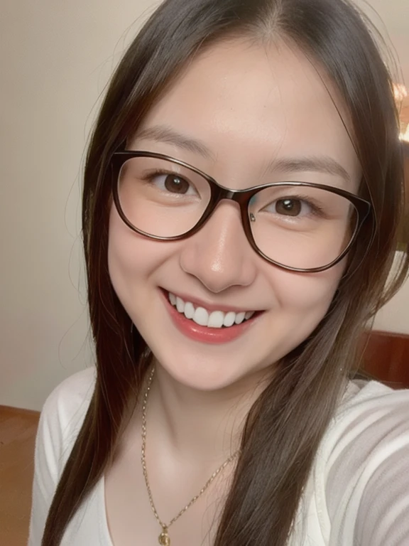 (realistic、masterpiece、Best Quality、8K、highres、high resolution:1.3)、1 glasses girl、smile、Gigantic breasts、white bikini、looking at viewers、super fine face and eyes、long hair、 upper body、