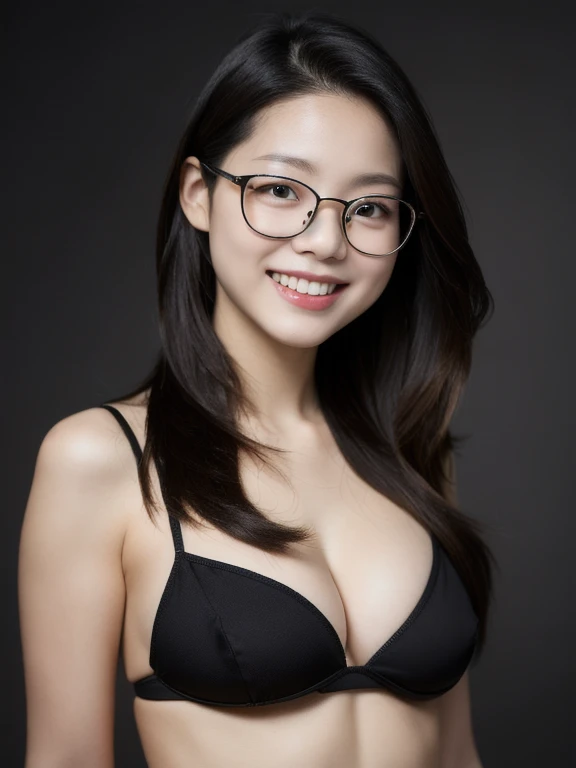 (realistic、masterpiece、Best Quality、8K、highres、high resolution:1.3)、1 glasses girl、smile、Gigantic breasts、white bikini、looking at viewers、super fine face and eyes、long hair、 upper body、