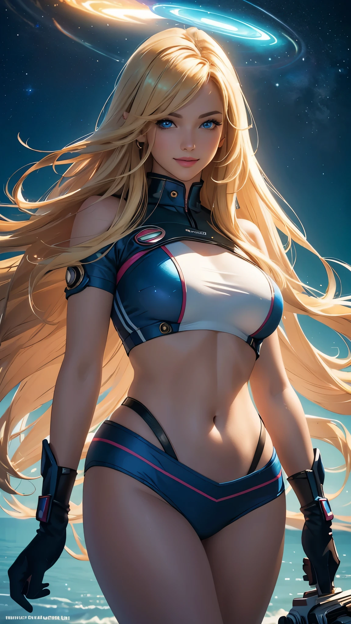 (best quality,ultra-detailed,photo-realistic:1.37),bright and vibrant colors,studio lighting,playful expression,stylish makeup,long blonde hair flowing in the wind,alluring eyes,glossy lips,sexy pose, Space Cadet, Cockpit, smiling in a confident and seductive way,posing for a professional photoshoot,shallow depth of field,highlighting the main subject,soft natural lighting,creating a dreamy and magical atmosphere.