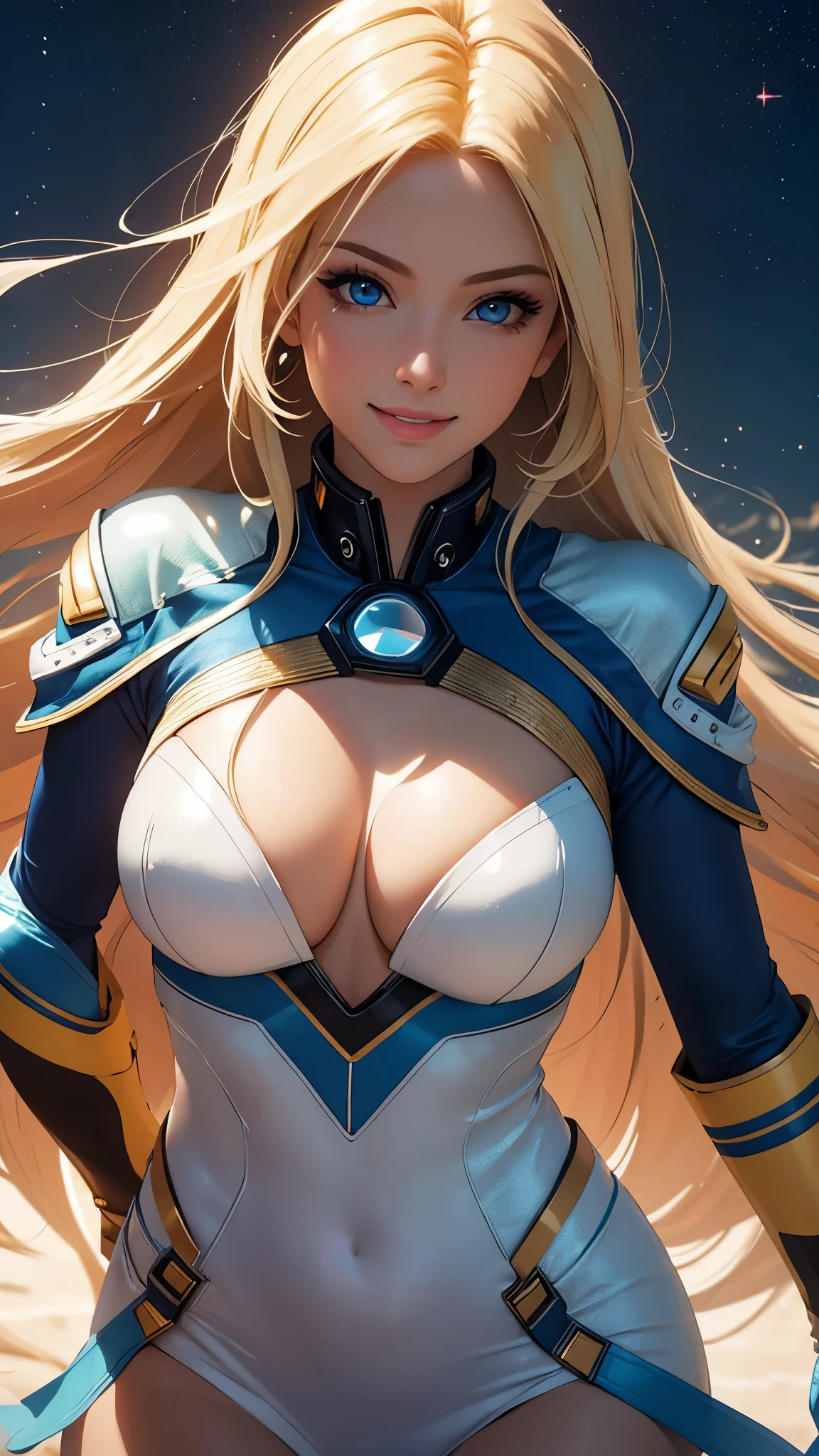 (best quality,ultra-detailed,photo-realistic:1.37),bright and vibrant colors,studio lighting,playful expression,stylish makeup,long blonde hair flowing in the wind,alluring eyes,glossy lips,sexy pose, Space Cadet, Cockpit, smiling in a confident and seductive way,posing for a professional photoshoot,shallow depth of field,highlighting the main subject,soft natural lighting,creating a dreamy and magical atmosphere.