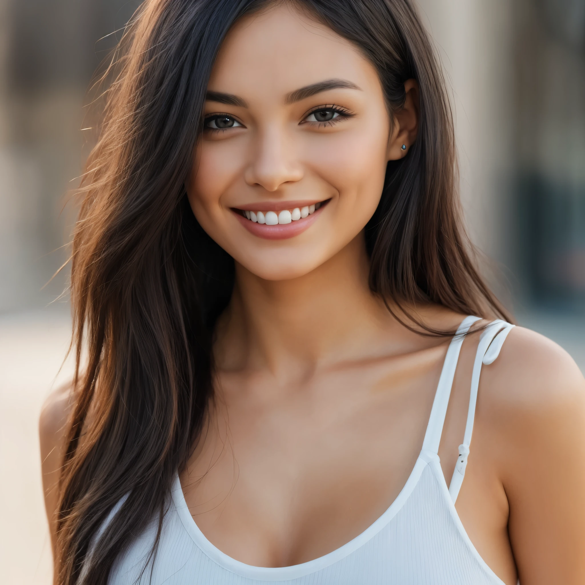 18 year old woman german mixed with canadian ethnicity, thicc, very large breast, big cleavage, white skin, Instagram profile picture, casual pose, black hair, indoor low-class kitchen, (((Photo by Ibiza on Instagram)), 8K, highly detailed, photorealistic, intricate details, realistic skin texture, realistic hair, texture, cheerful, 8K uhd, best quality, high resolution, attention to detail, big, high-end, highly detailed, high resolution, masterpiece, best quality, intricate high details, highly detailed, sharp focus, detailed skin, realistic skin texture, texture, detailed eyes, professional, 4K, attractive smile, shot with canon, 85mm, shallow depth of field, kodak vision color, highly detailed, photography_\(extremist\), realistic, realistic, post-processing, maximum details, roughness, real life, extreme realistic, photorealism, photography , 8k, photography