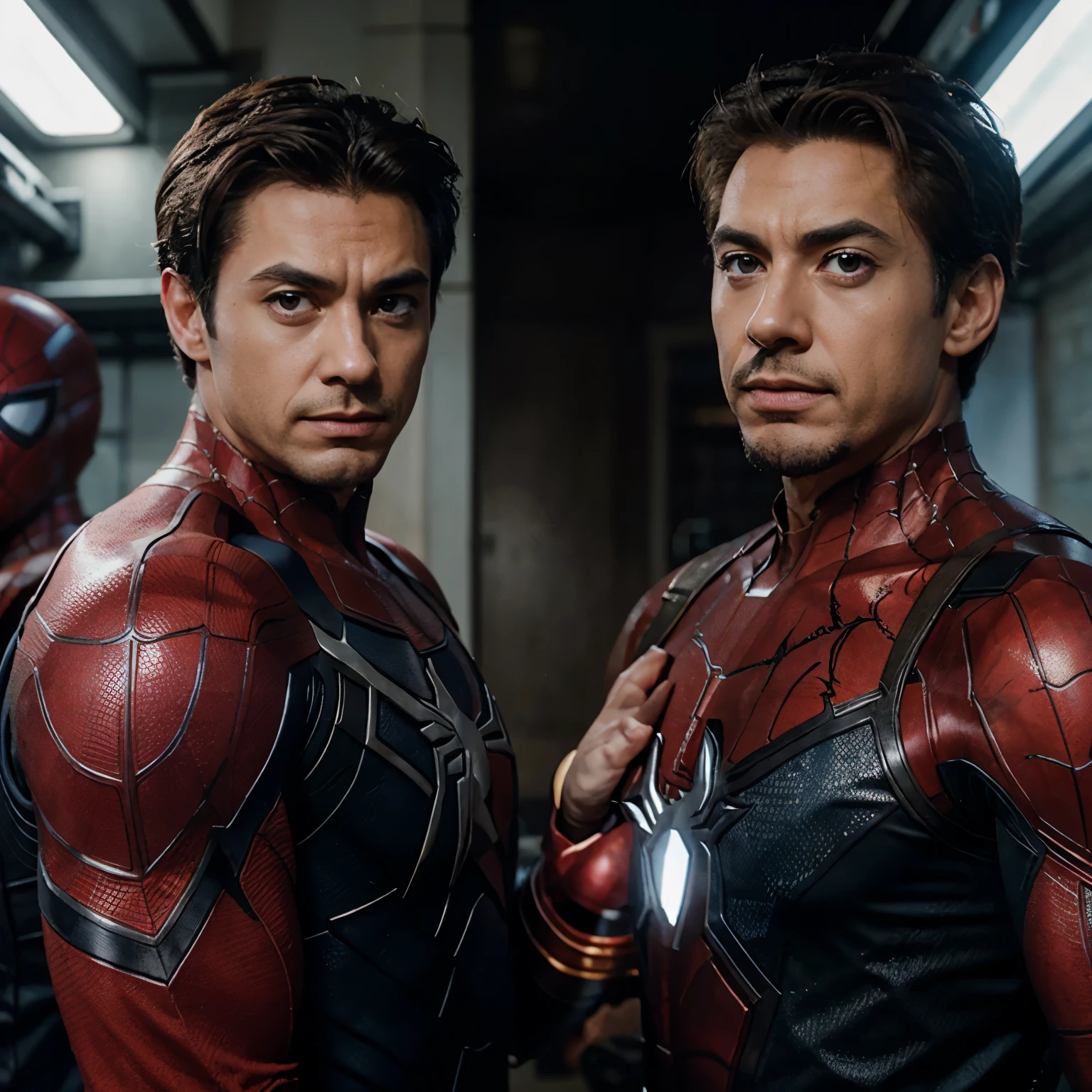 Spider-Man fighting with Iron Man and Captain America