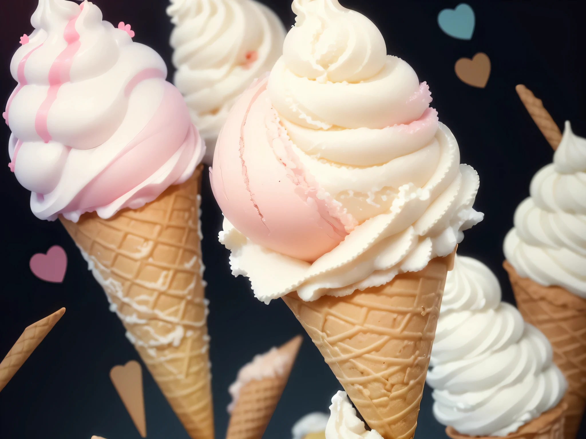 background、(((Soft cream)))、(((ice cream cone)))、Kawaii Tech, cute, cute系, pastel colour, highest quality、star、heart mark、Sparkling、no one、wallpaper