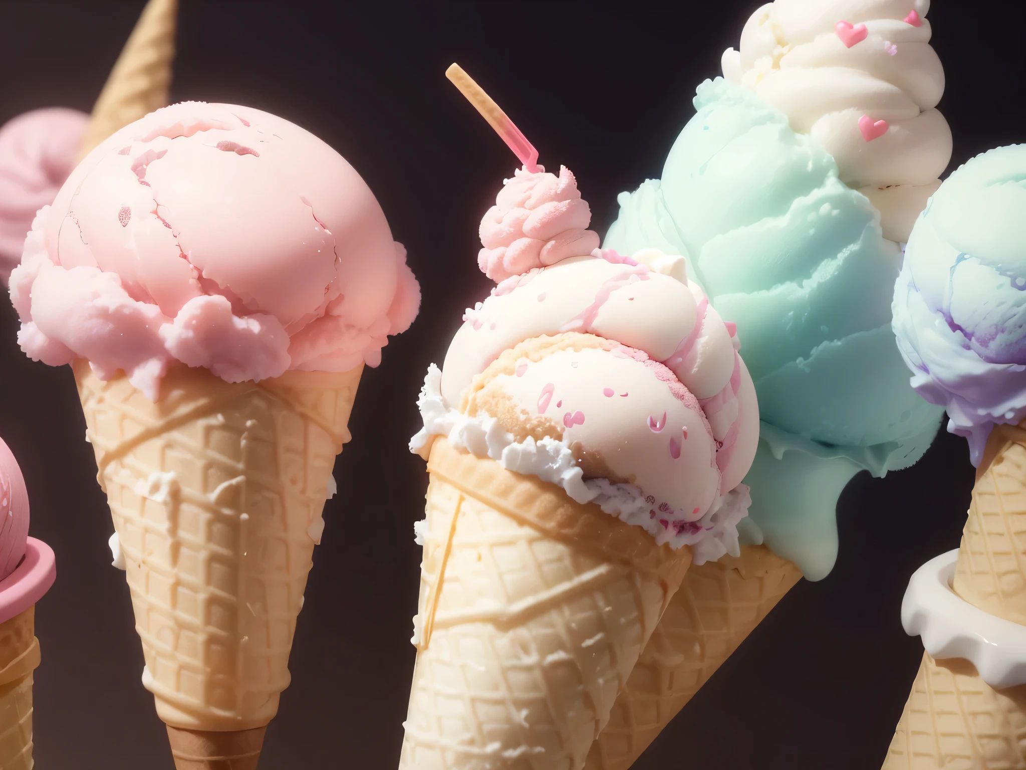 background、(((ice cream cone)))、Kawaii Tech, cute, cute系, pastel colour, highest quality、star、heart mark、Sparkling、no one、wallpaper