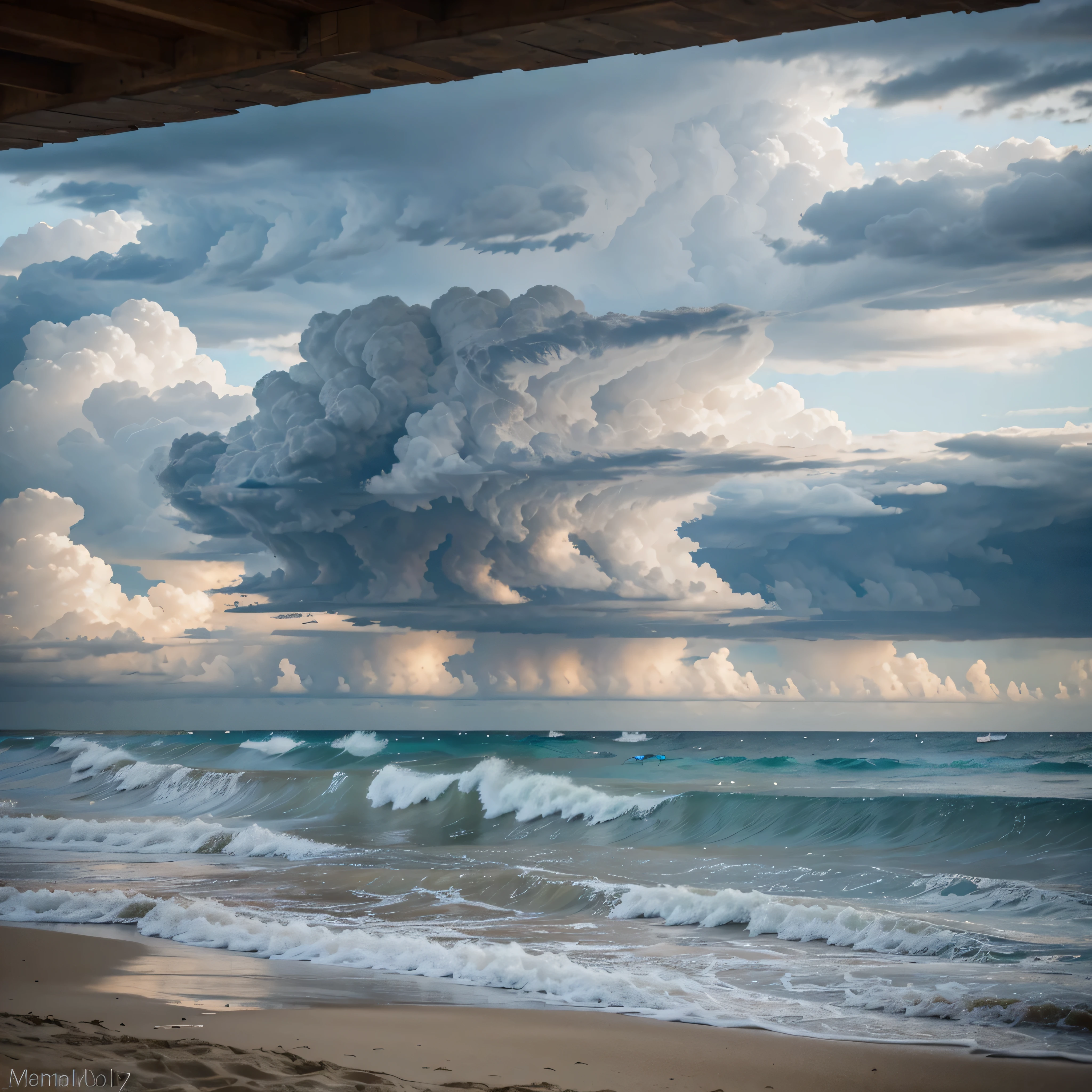 side view of a beach during a storm