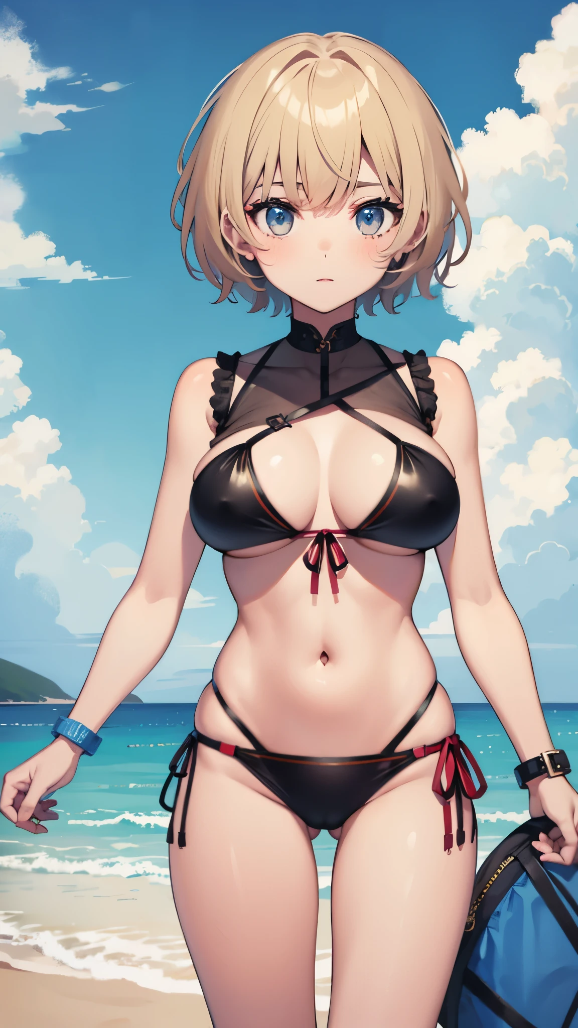 bikini, girl, one girl, short hair, light skin, big ,